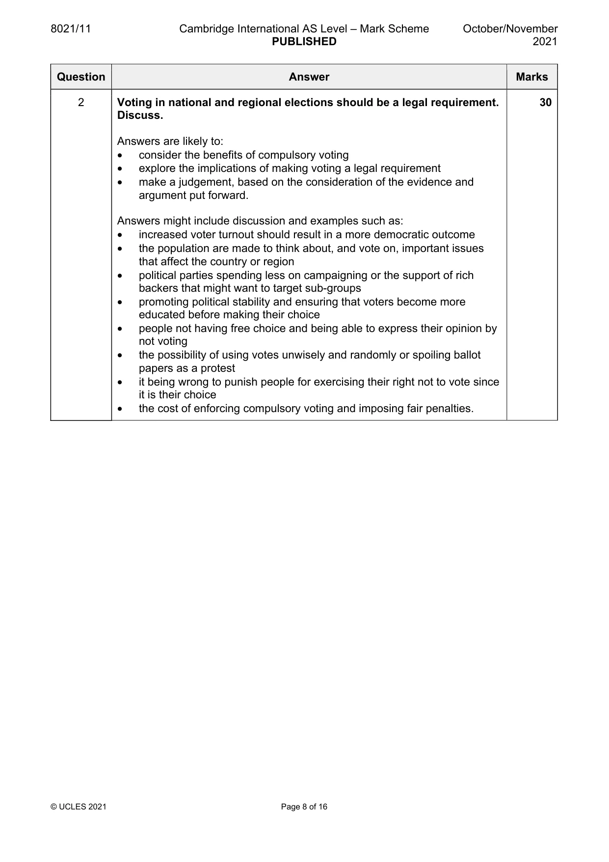 Mark scheme, page 8 of 16