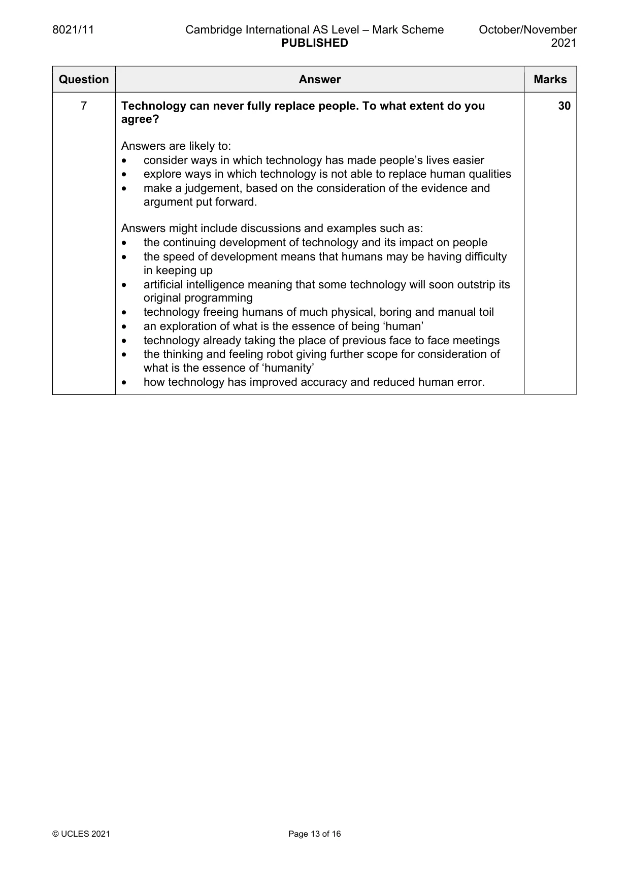 Mark scheme, page 13 of 16