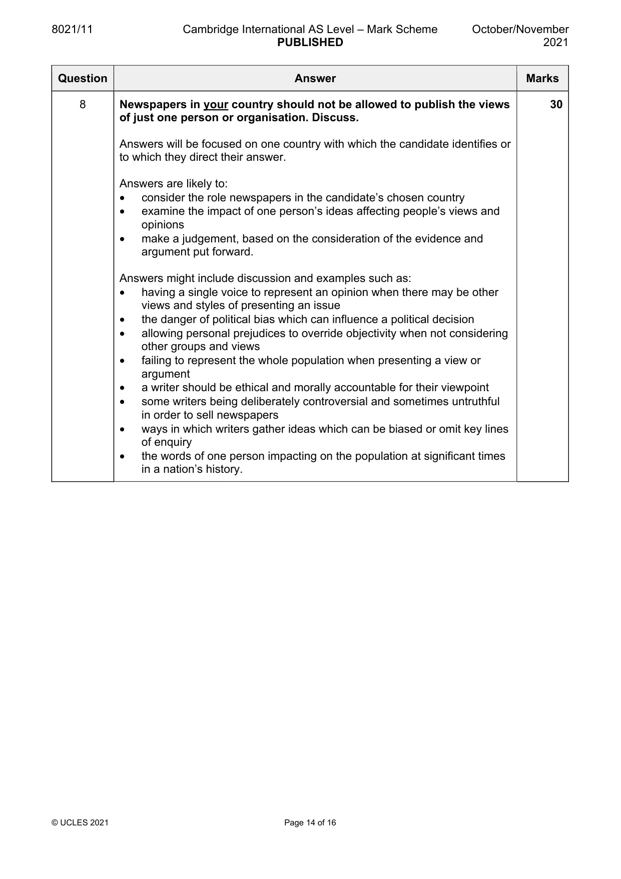 Mark scheme, page 14 of 16