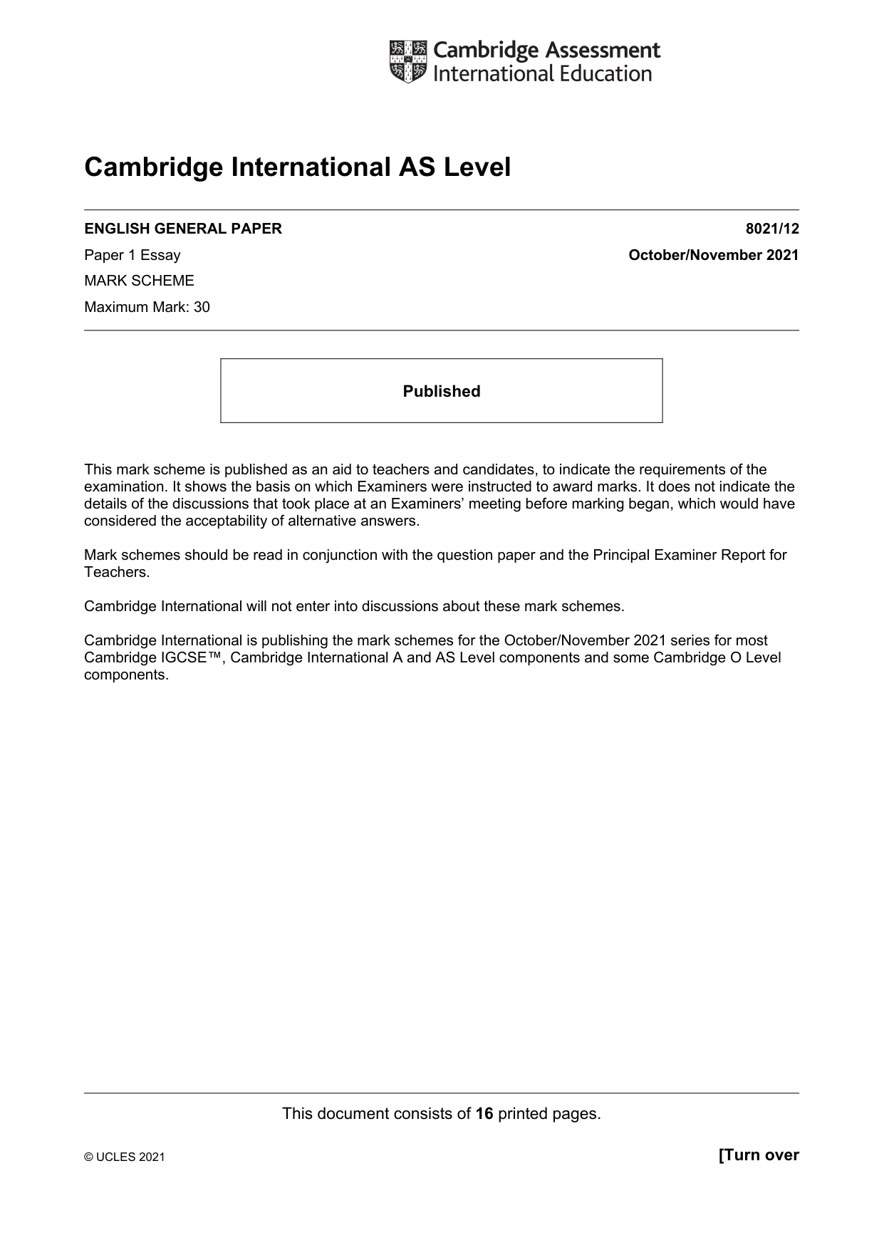 Mark scheme, page 1 of 16