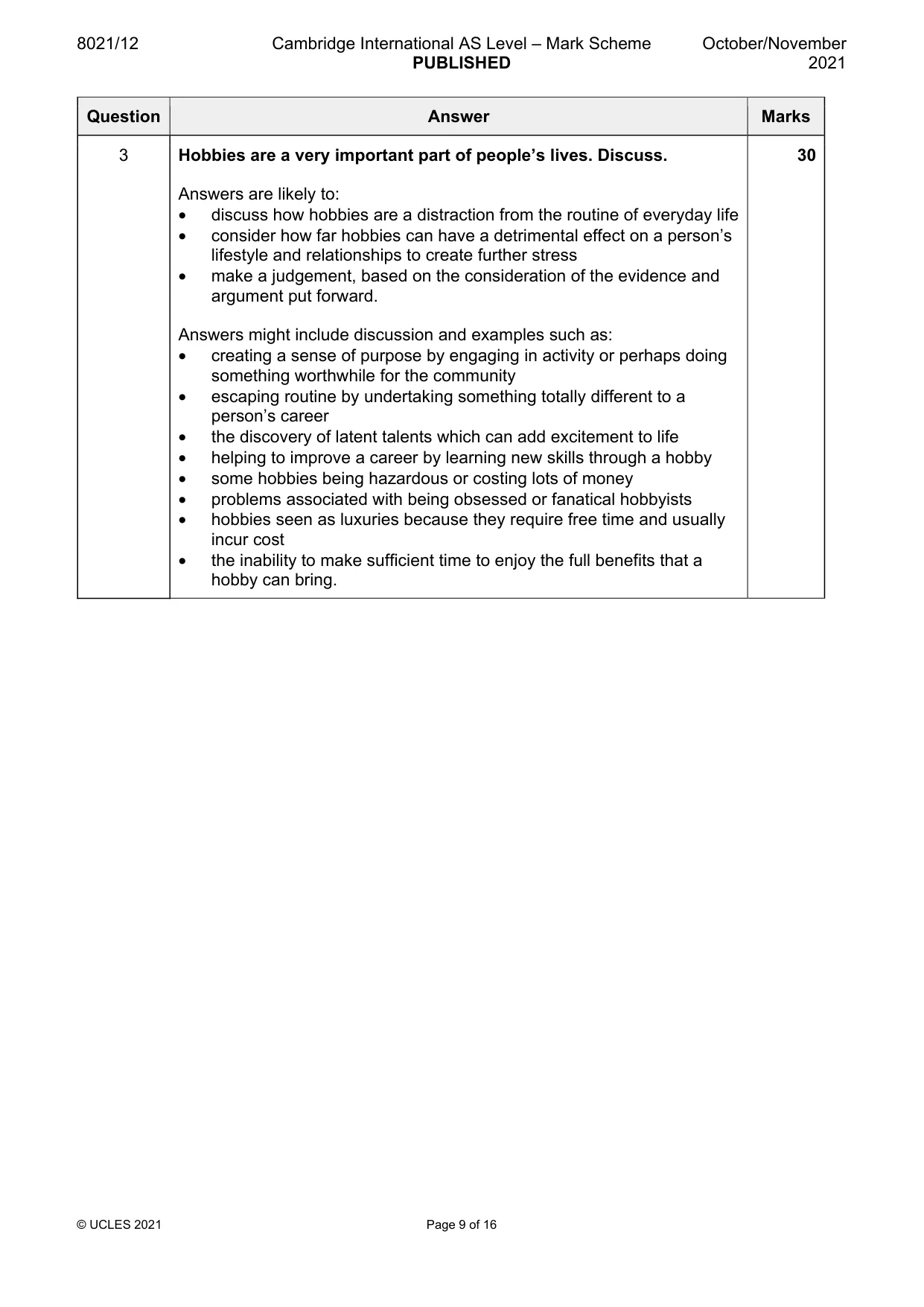 Mark scheme, page 9 of 16
