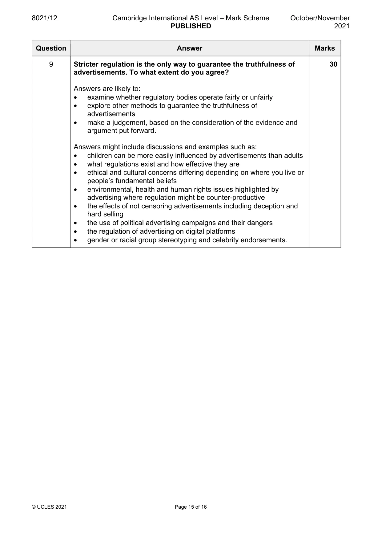 Mark scheme, page 15 of 16