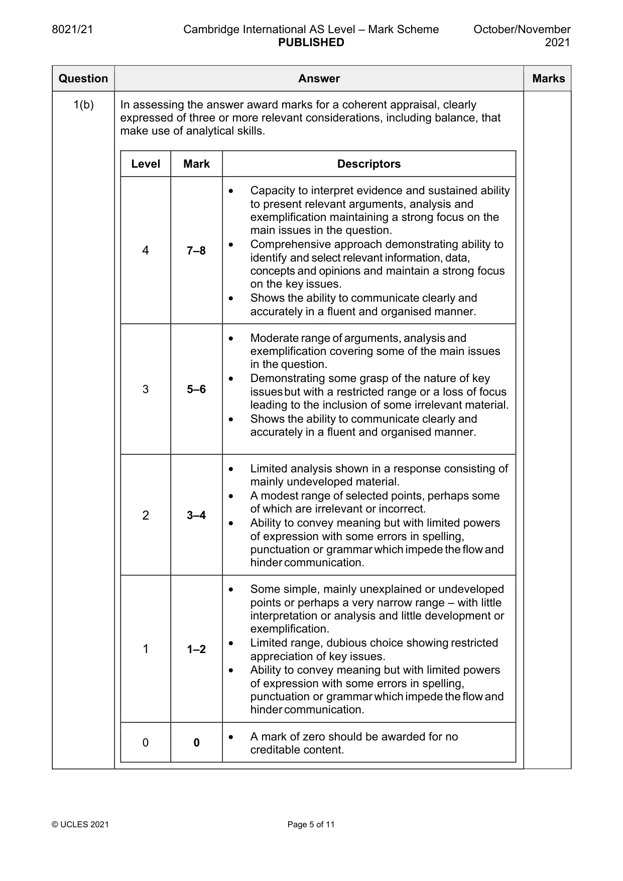 Mark scheme, page 5 of 11