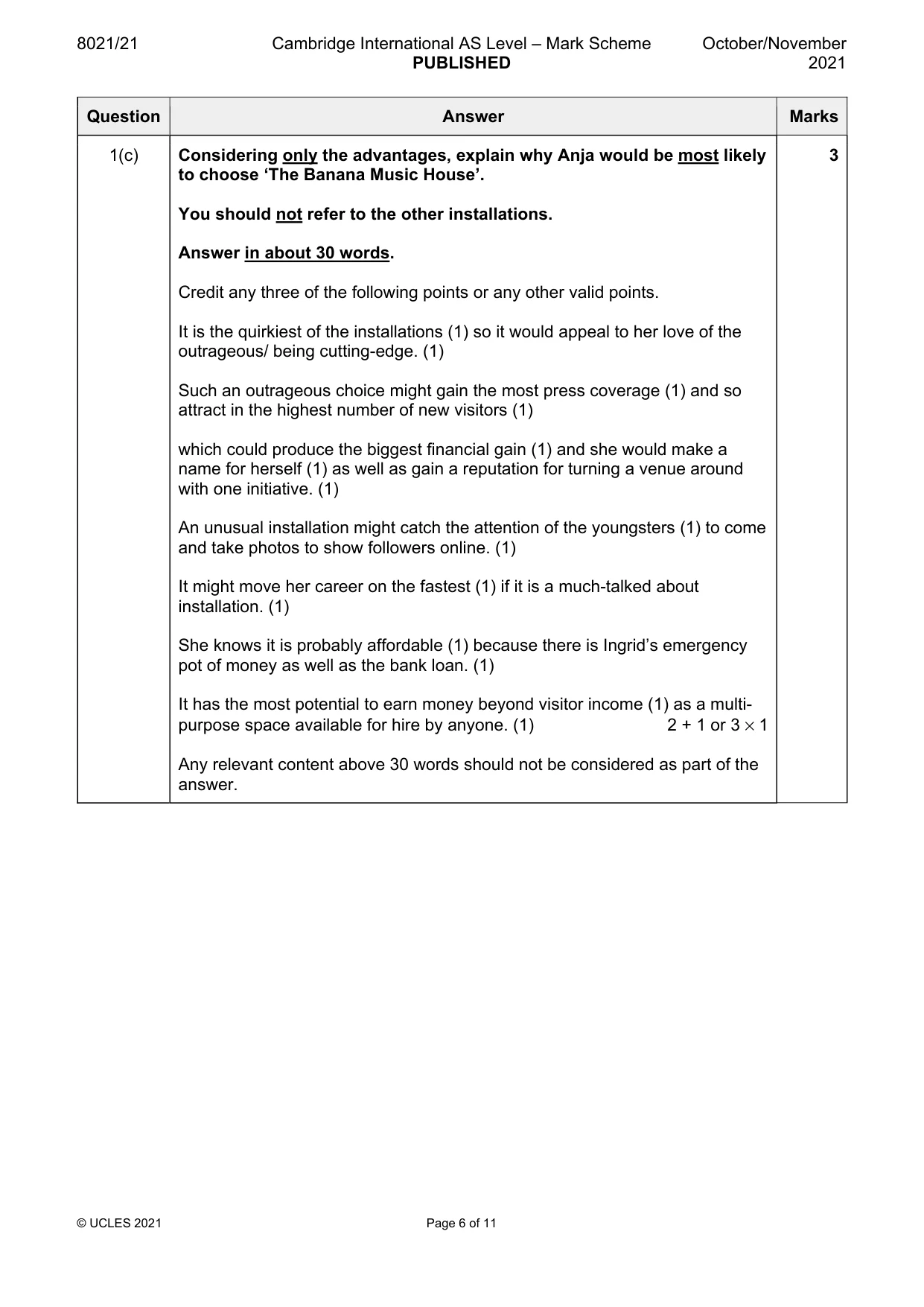 Mark scheme, page 6 of 11