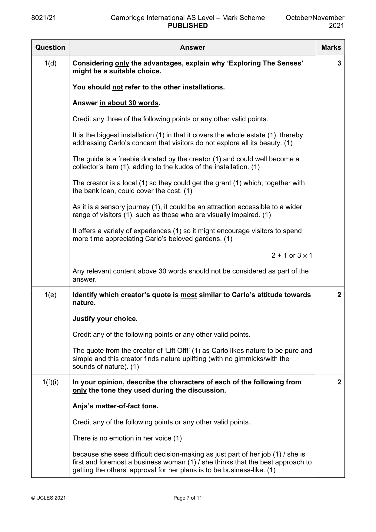 Mark scheme, page 7 of 11