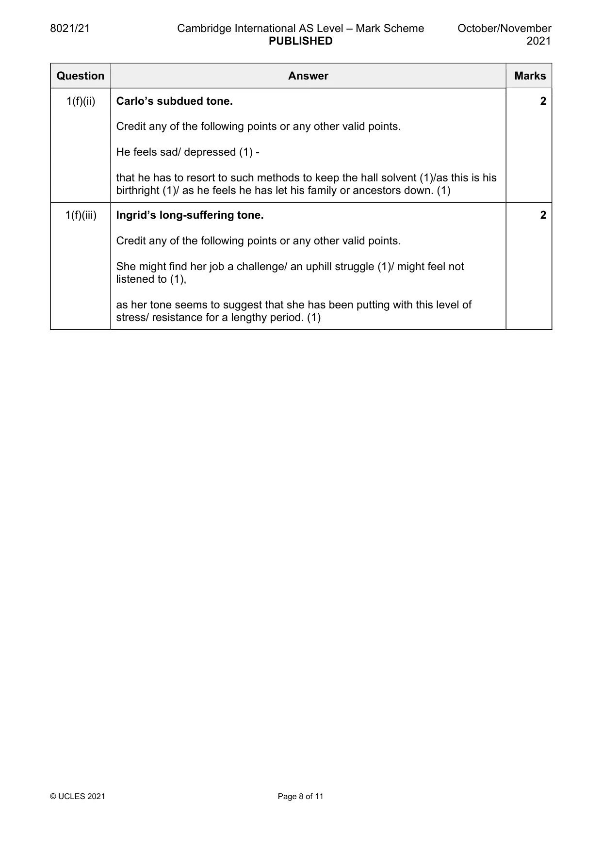 Mark scheme, page 8 of 11
