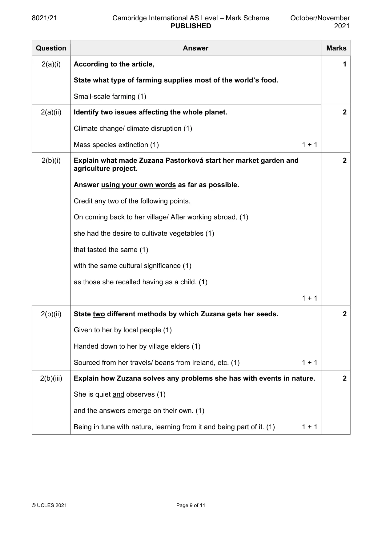 Mark scheme, page 9 of 11
