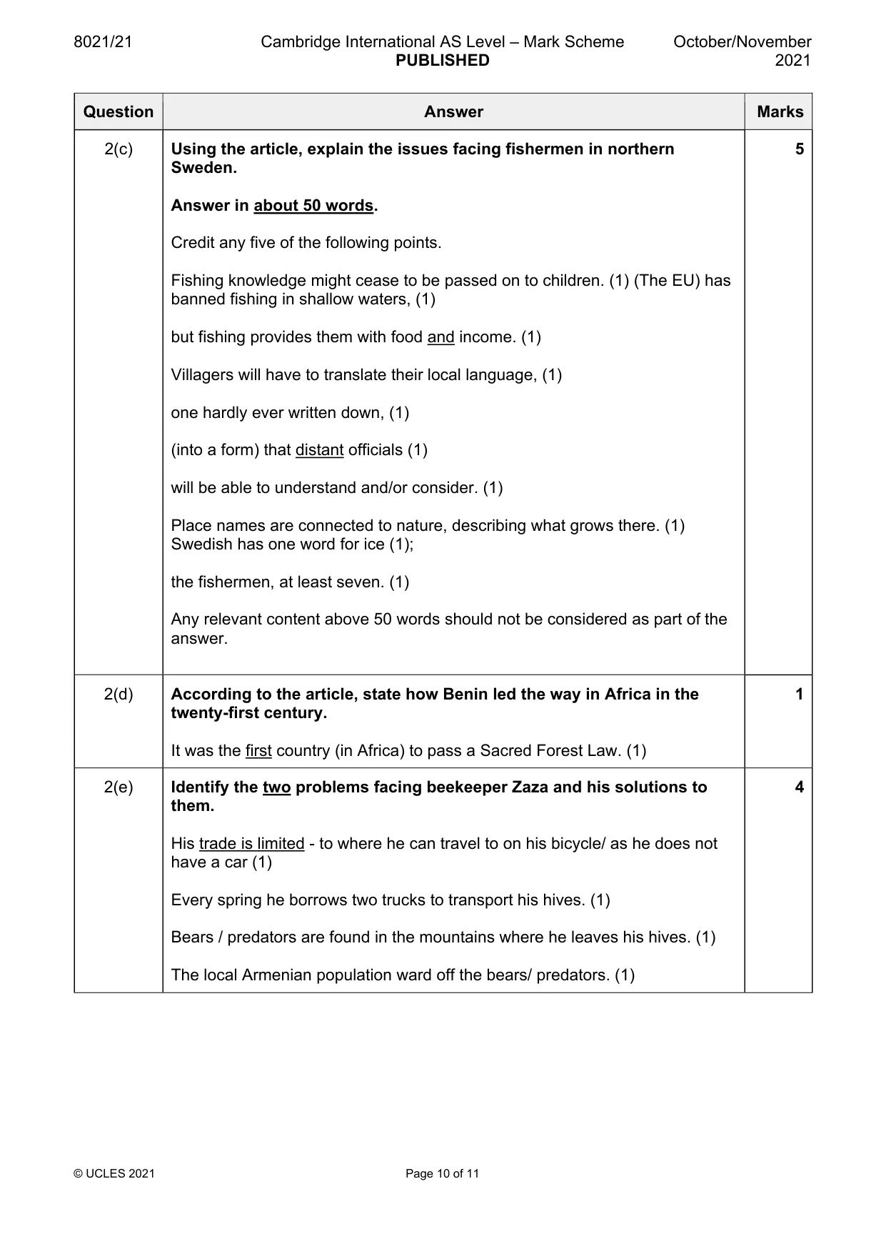 Mark scheme, page 10 of 11