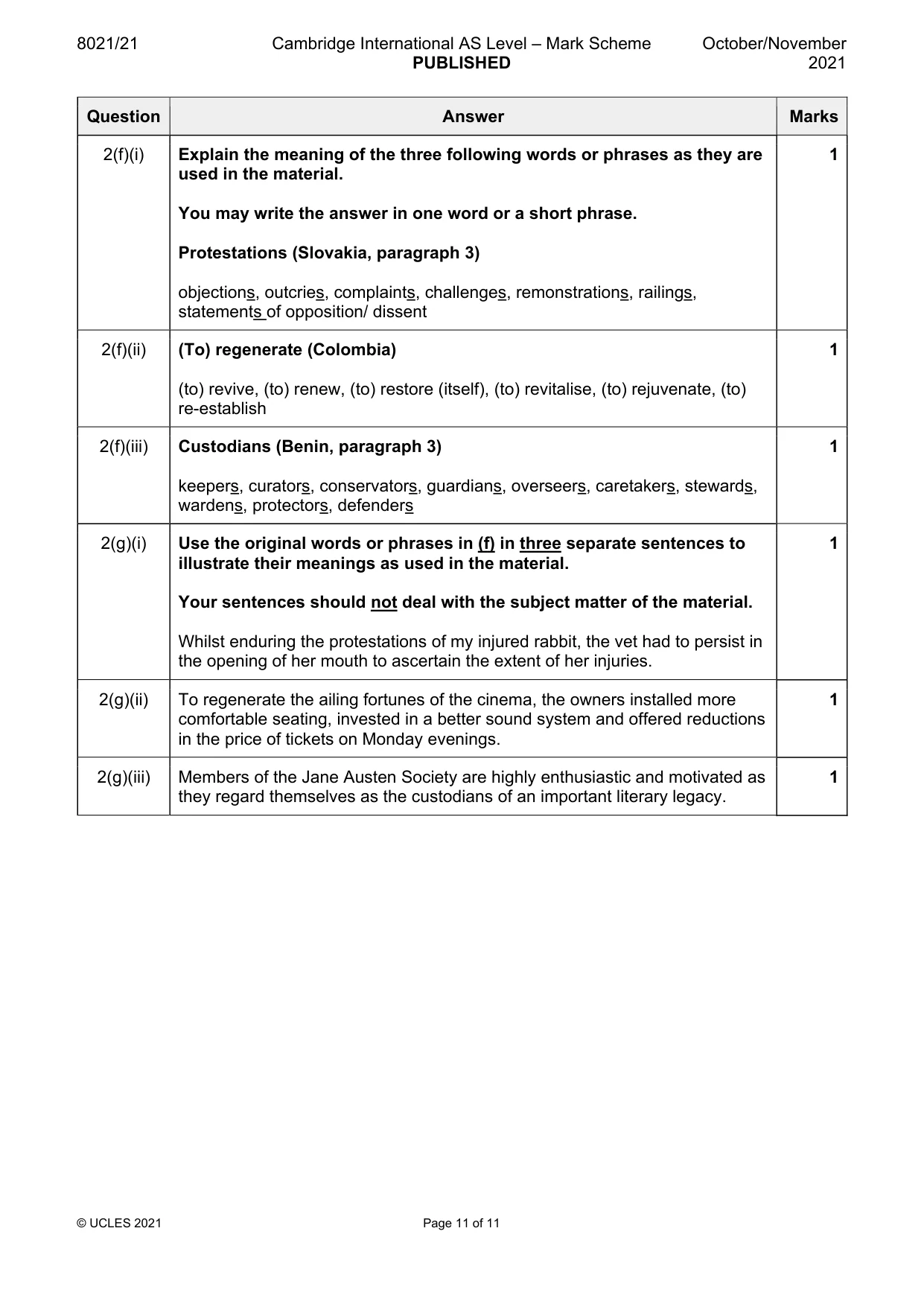 Mark scheme, page 11 of 11