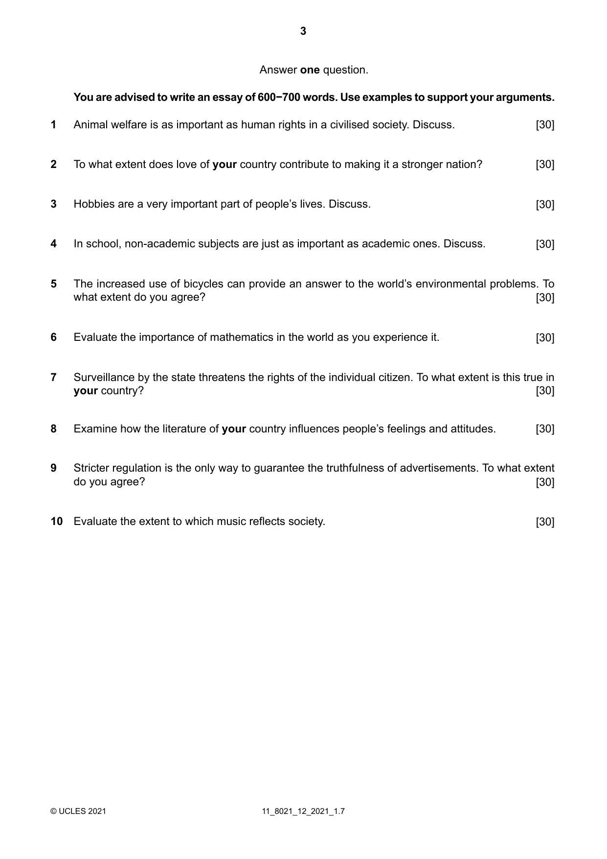 Cambridge A Level English General Paper 8021 2021 Oct/Nov Paper 1 · Variant 2 question paper, page 3 of 4