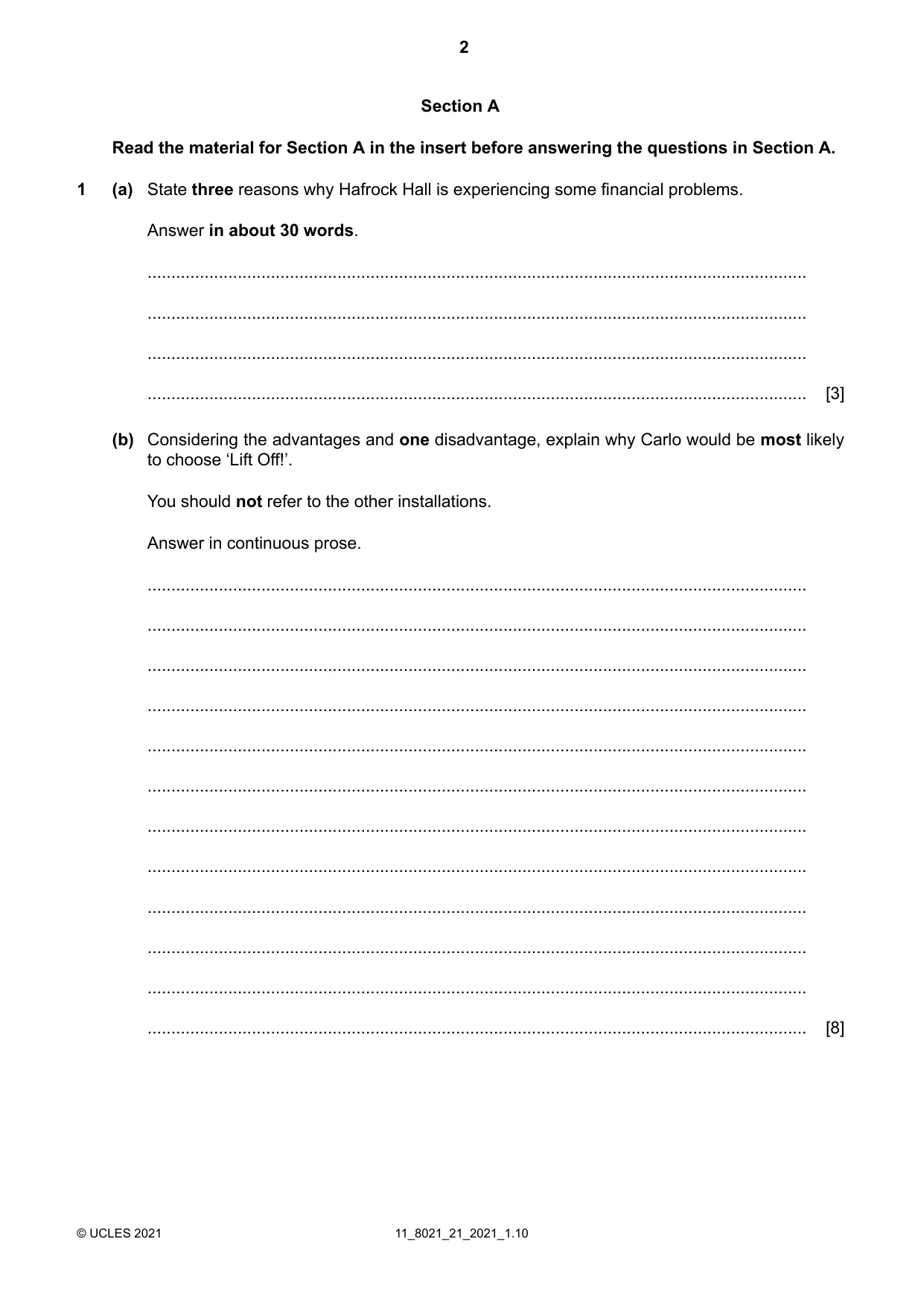 Cambridge A Level English General Paper 8021 2021 Oct/Nov Paper 2 · Variant 1 question paper, page 2 of 8