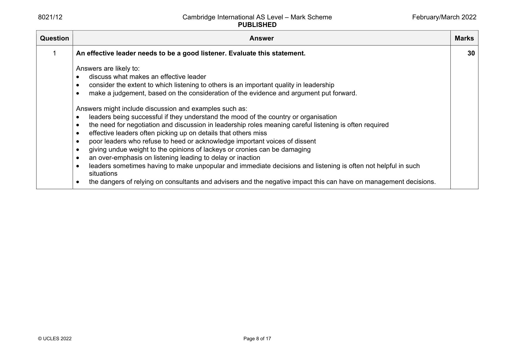 Mark scheme, page 8 of 17