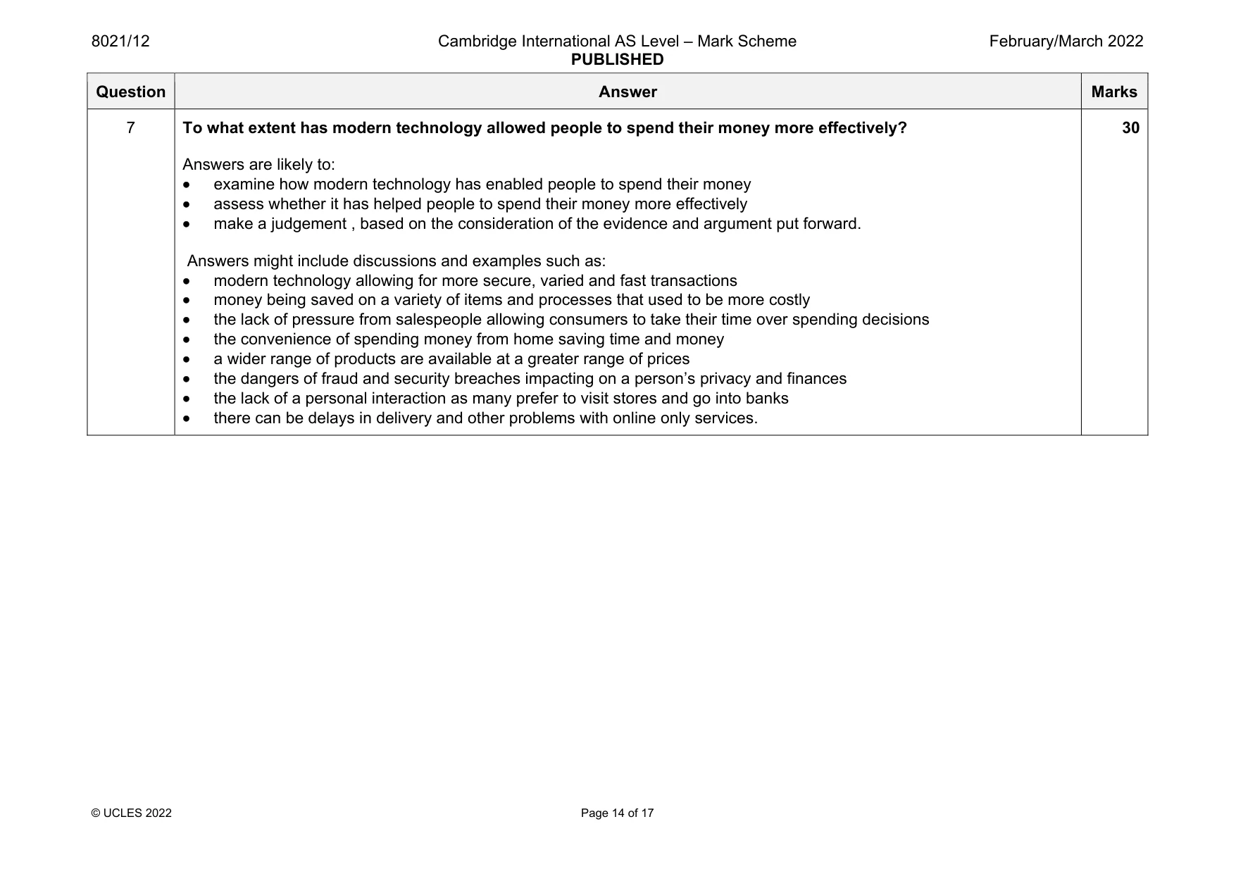 Mark scheme, page 14 of 17