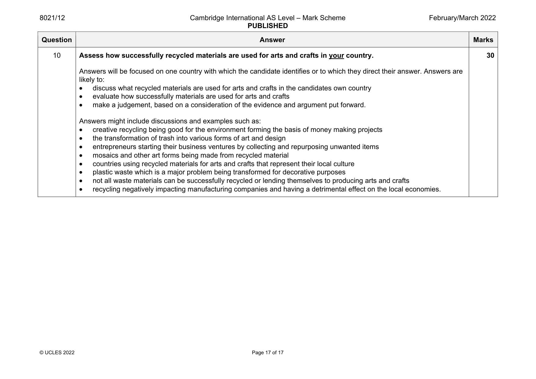Mark scheme, page 17 of 17