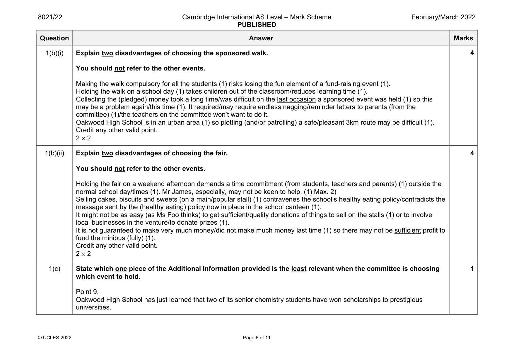 Mark scheme, page 6 of 11
