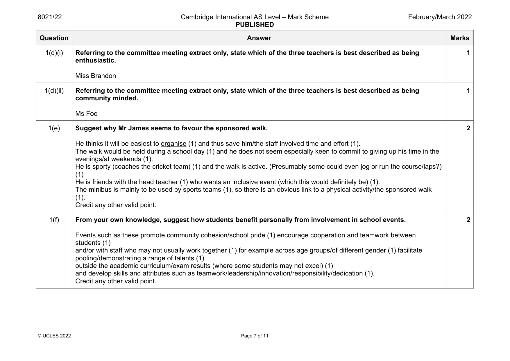 Mark scheme, page 7 of 11