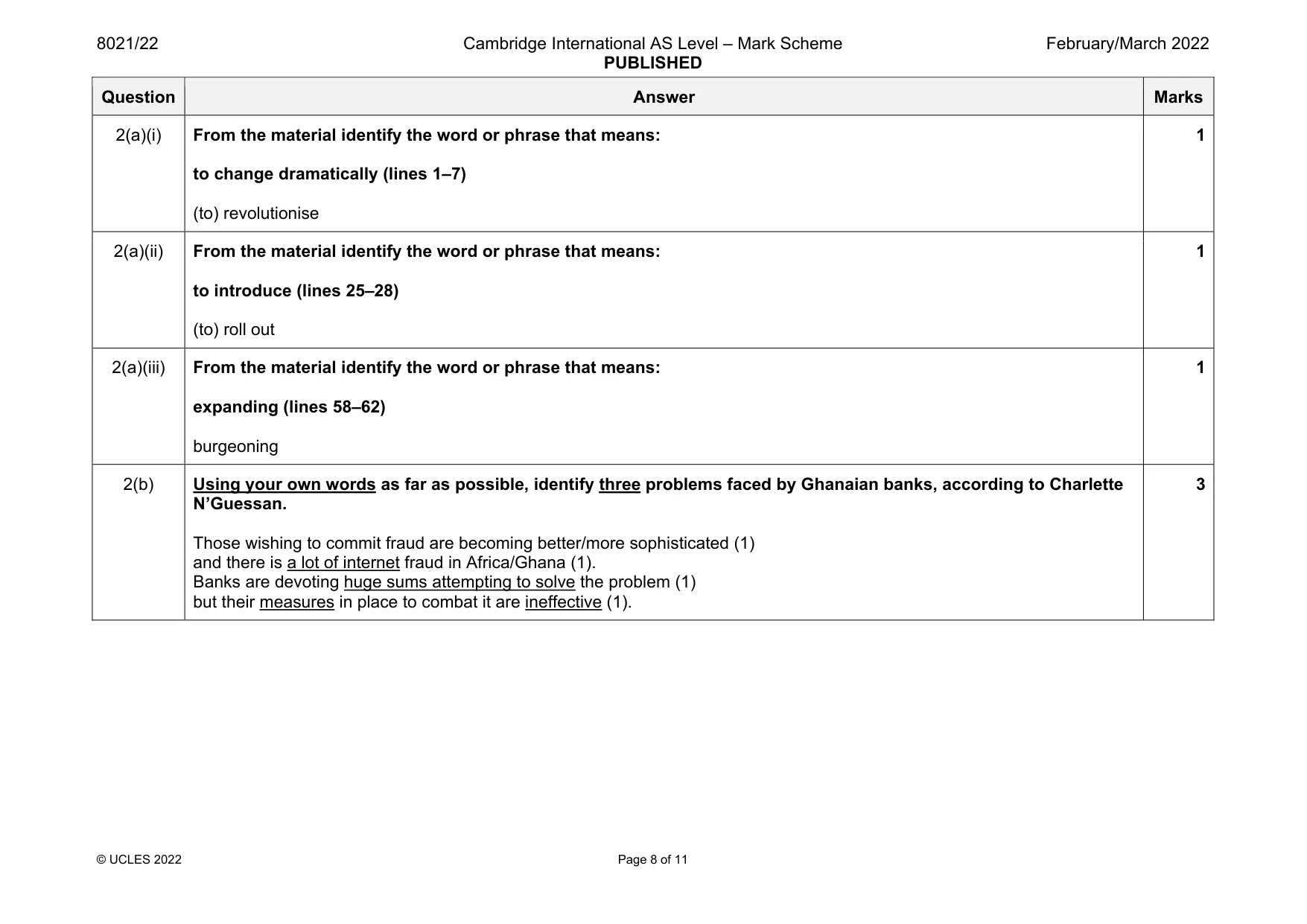 Mark scheme, page 8 of 11