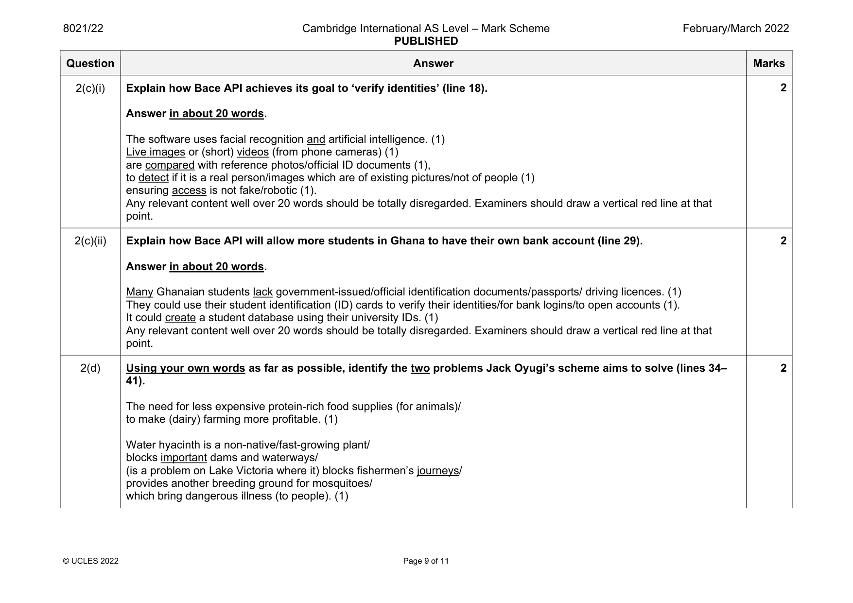 Mark scheme, page 9 of 11