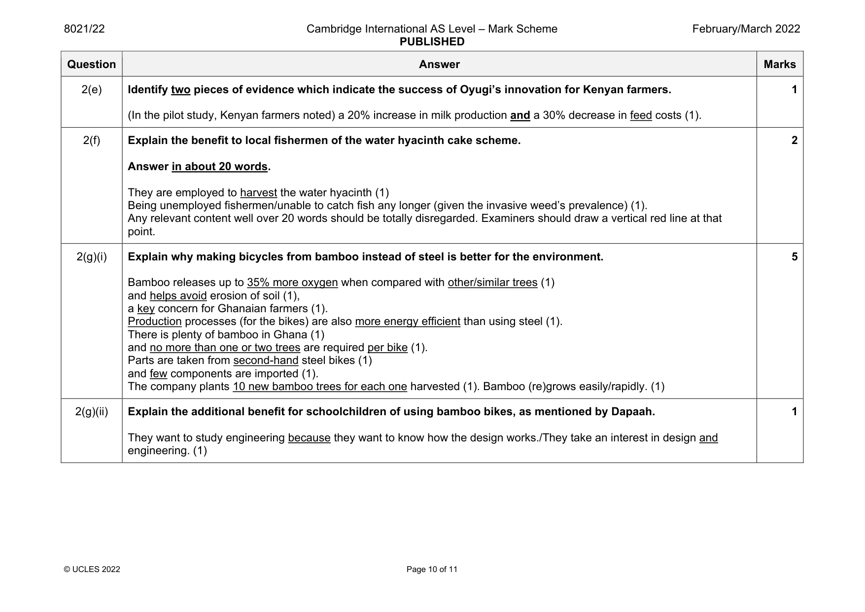 Mark scheme, page 10 of 11