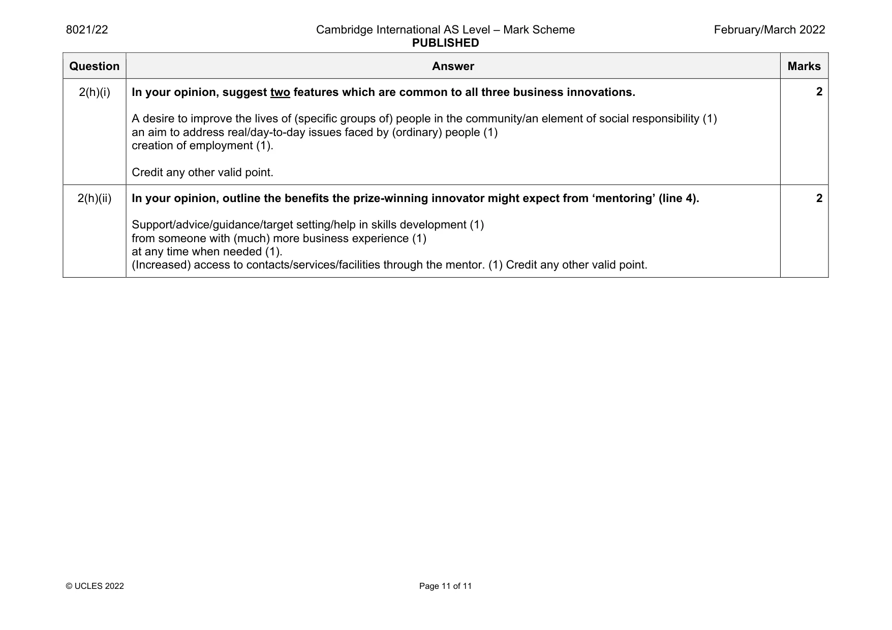 Mark scheme, page 11 of 11