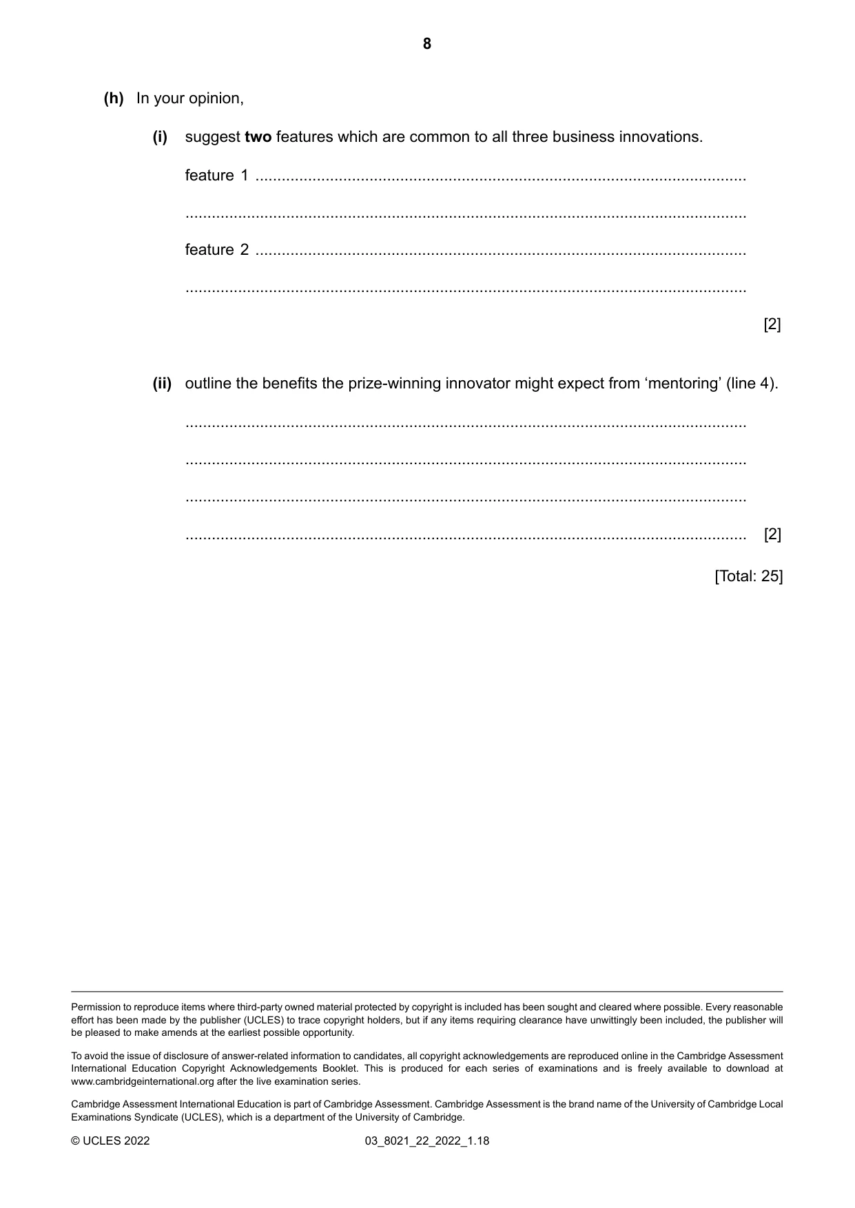 Cambridge A Level English General Paper 8021 2022 Feb/March Paper 2 · Variant 2 question paper, page 8 of 8