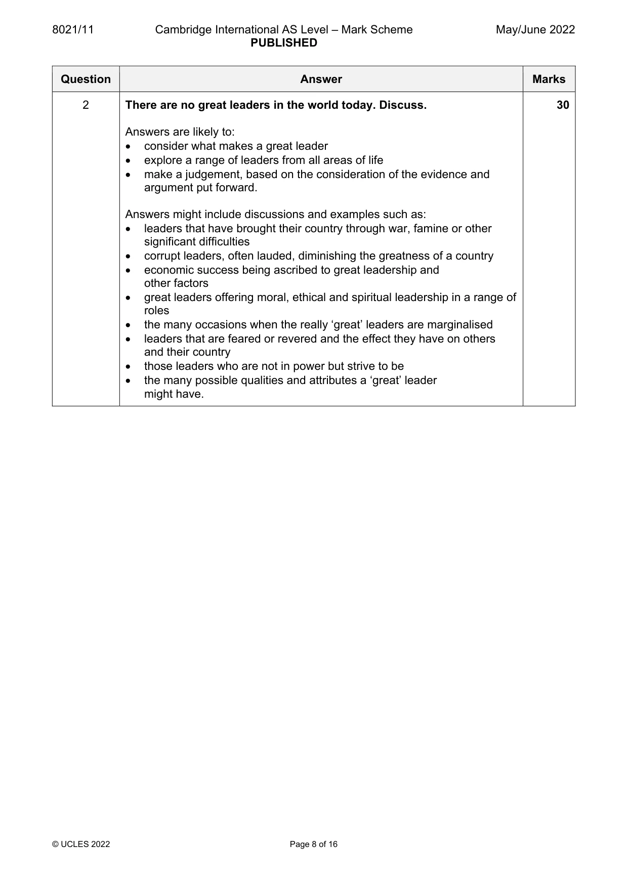 Mark scheme, page 8 of 16