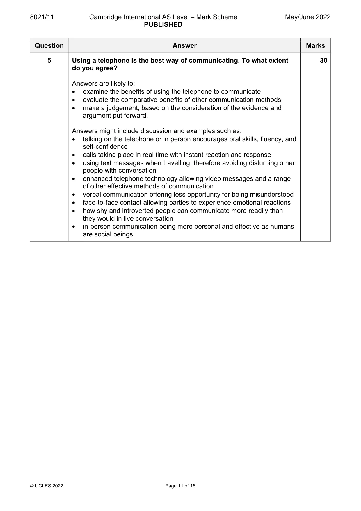 Mark scheme, page 11 of 16