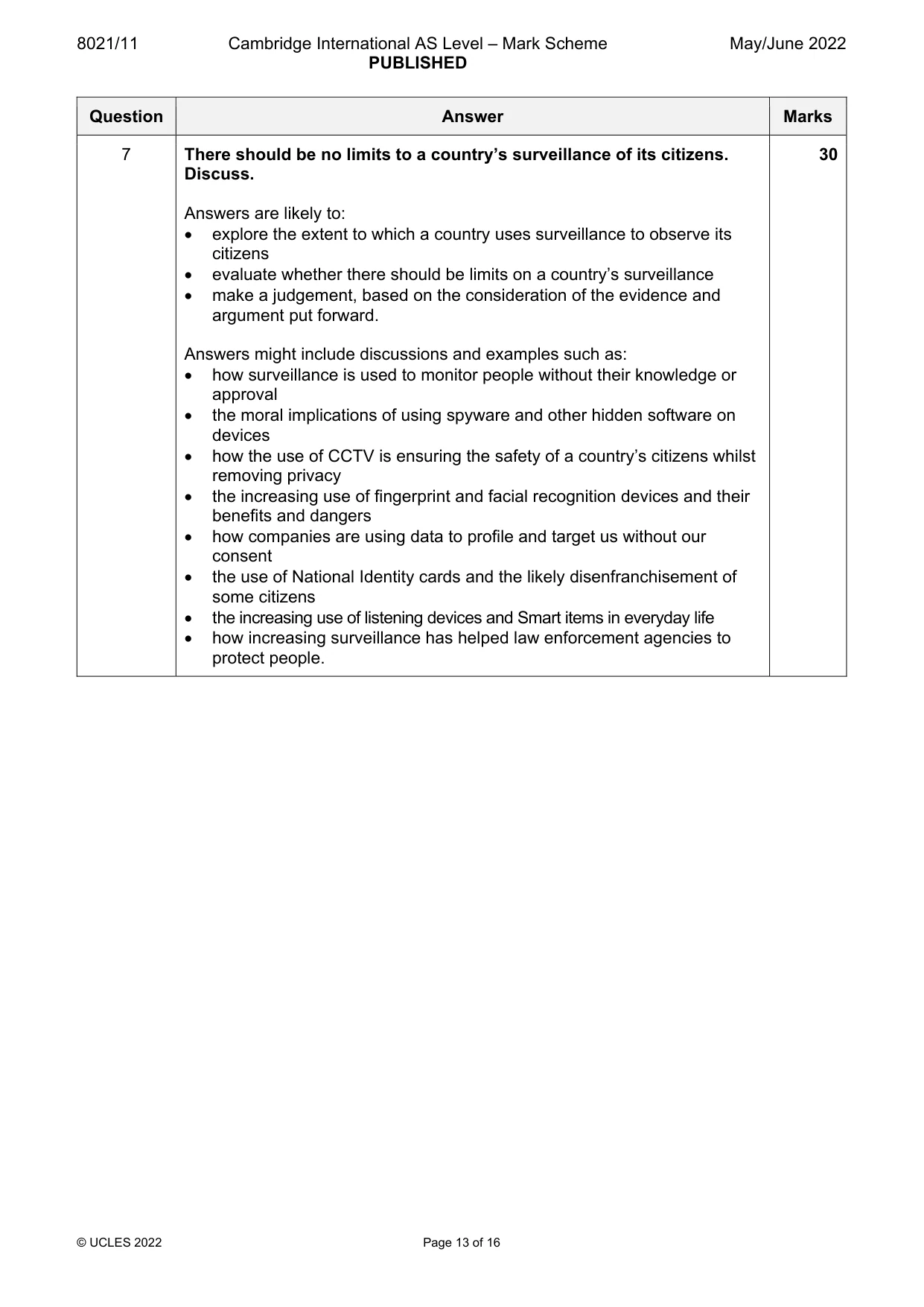 Mark scheme, page 13 of 16
