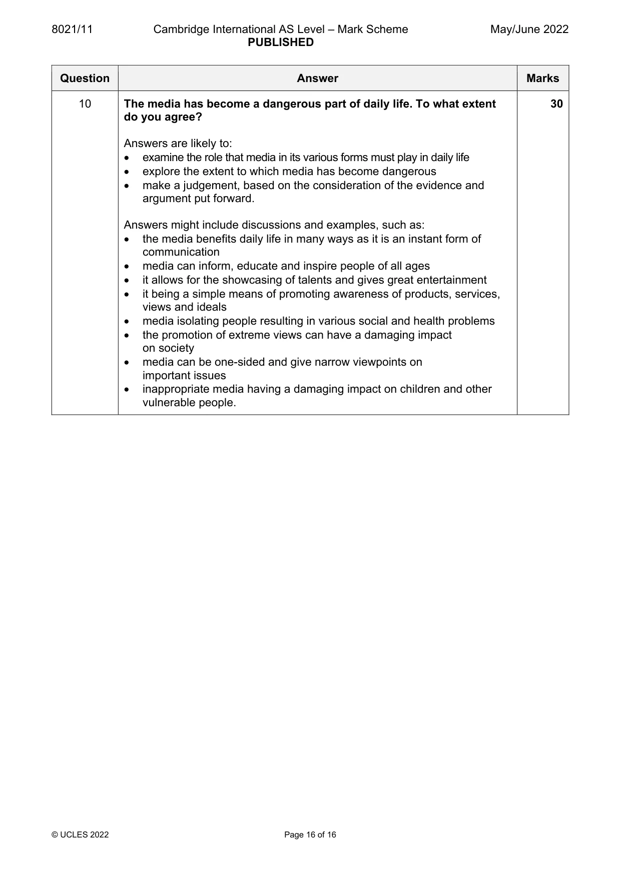 Mark scheme, page 16 of 16