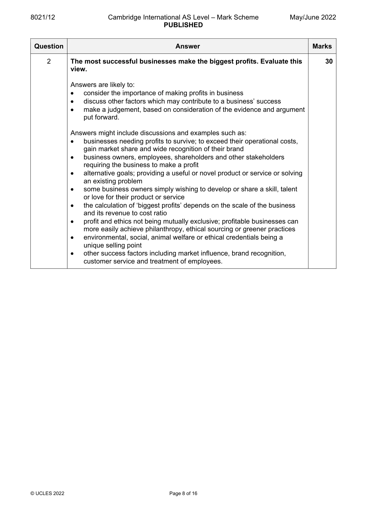 Mark scheme, page 8 of 16