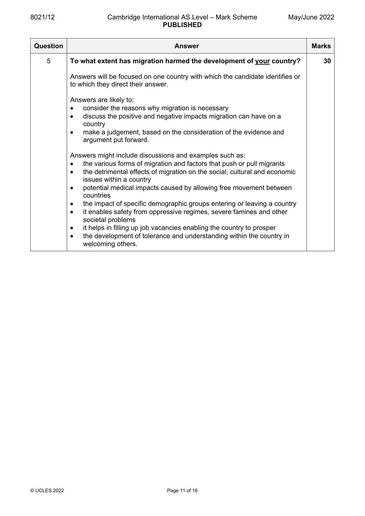Mark scheme, page 11 of 16