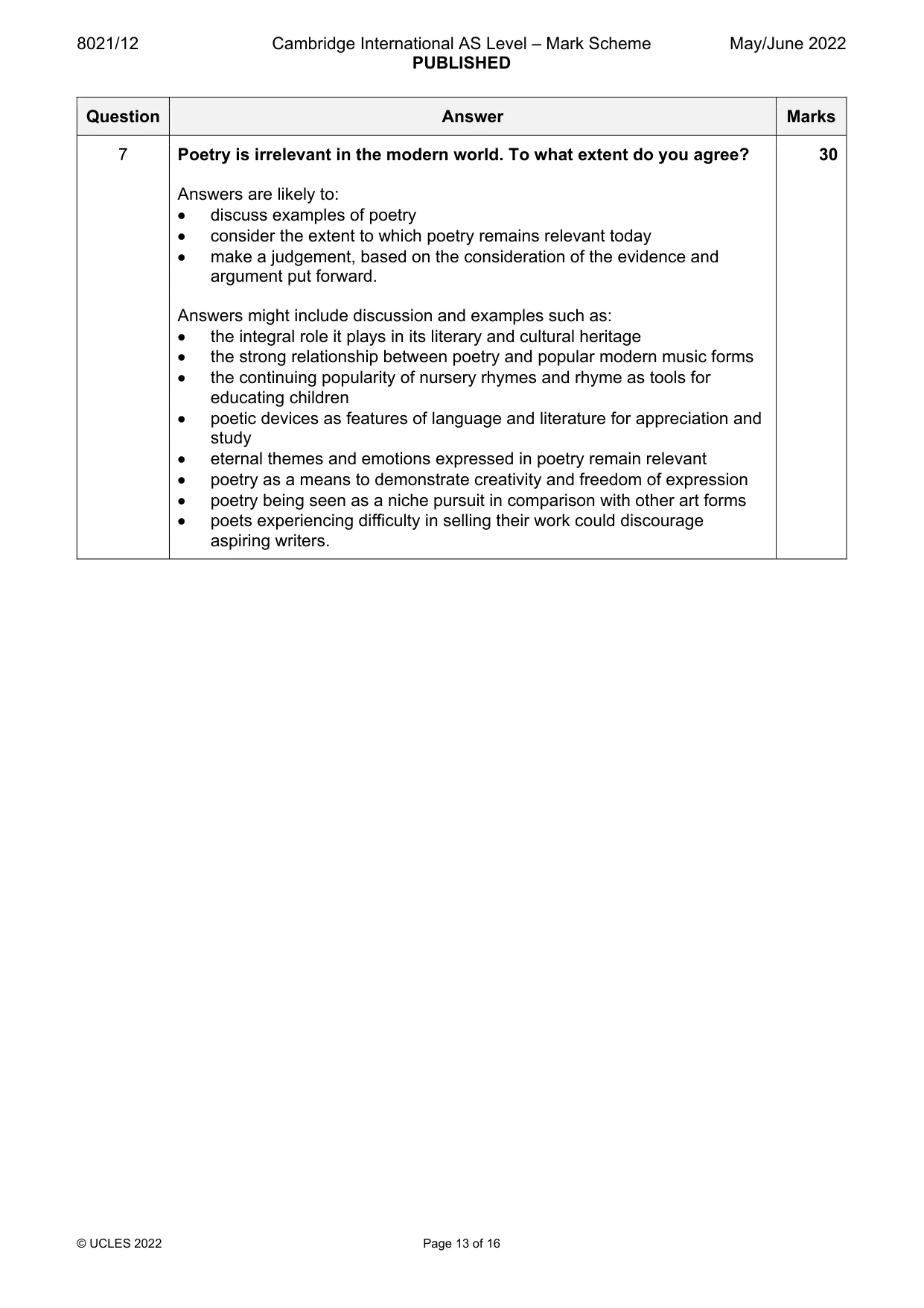 Mark scheme, page 13 of 16