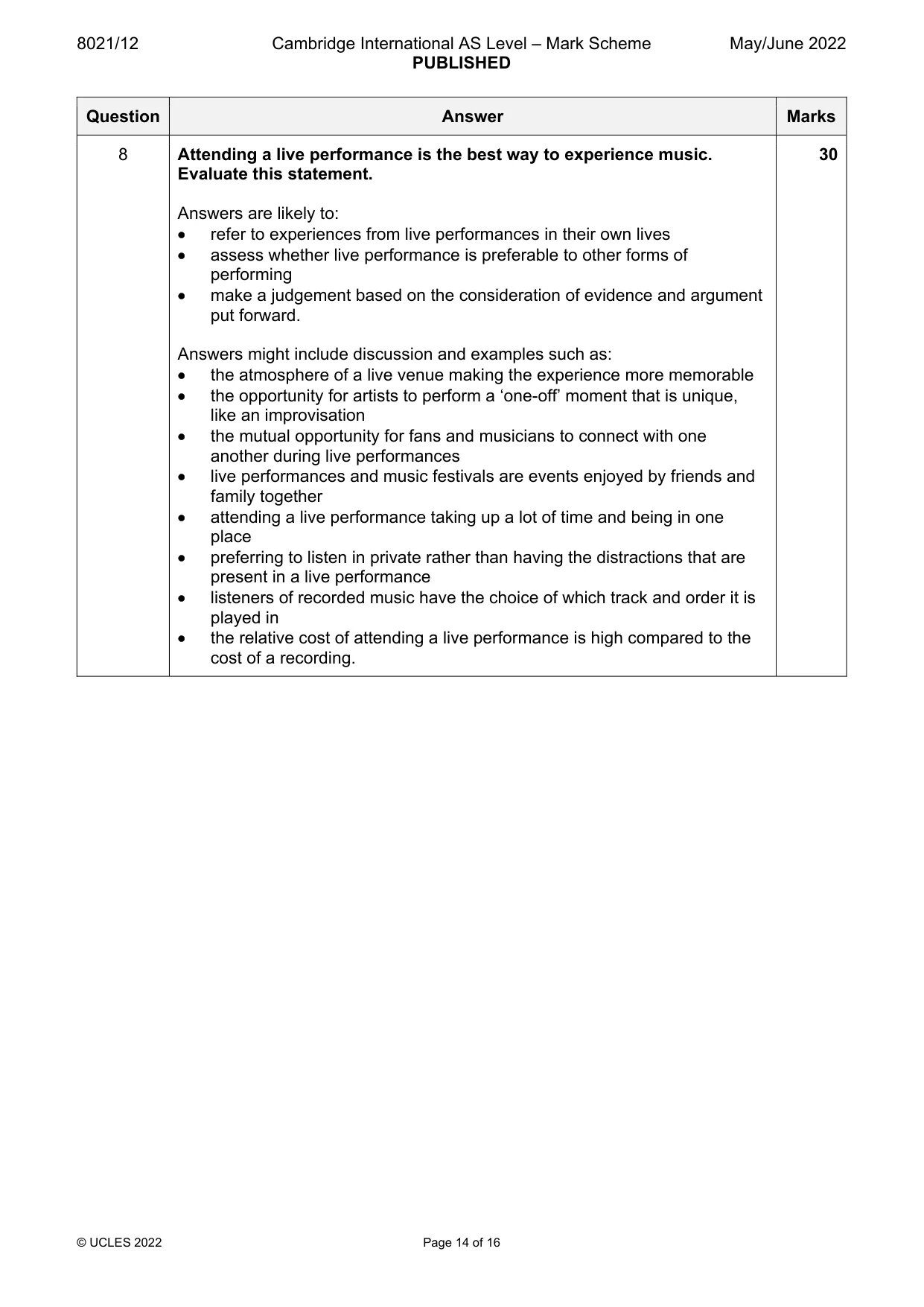 Mark scheme, page 14 of 16