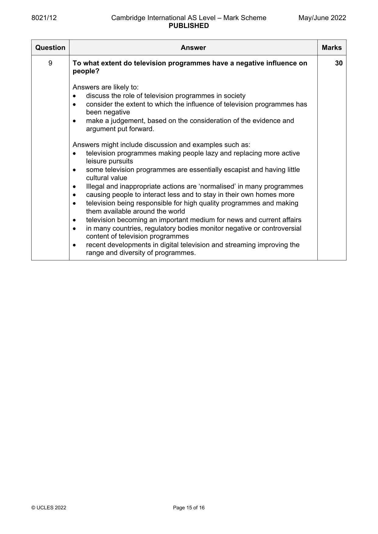 Mark scheme, page 15 of 16