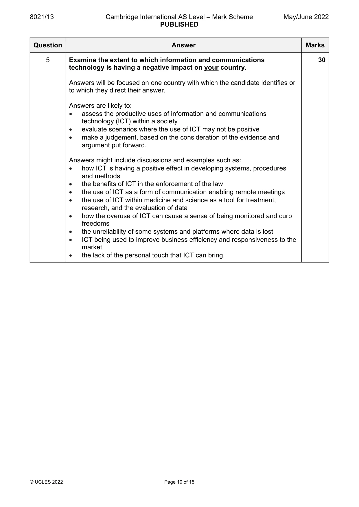 Mark scheme, page 10 of 15