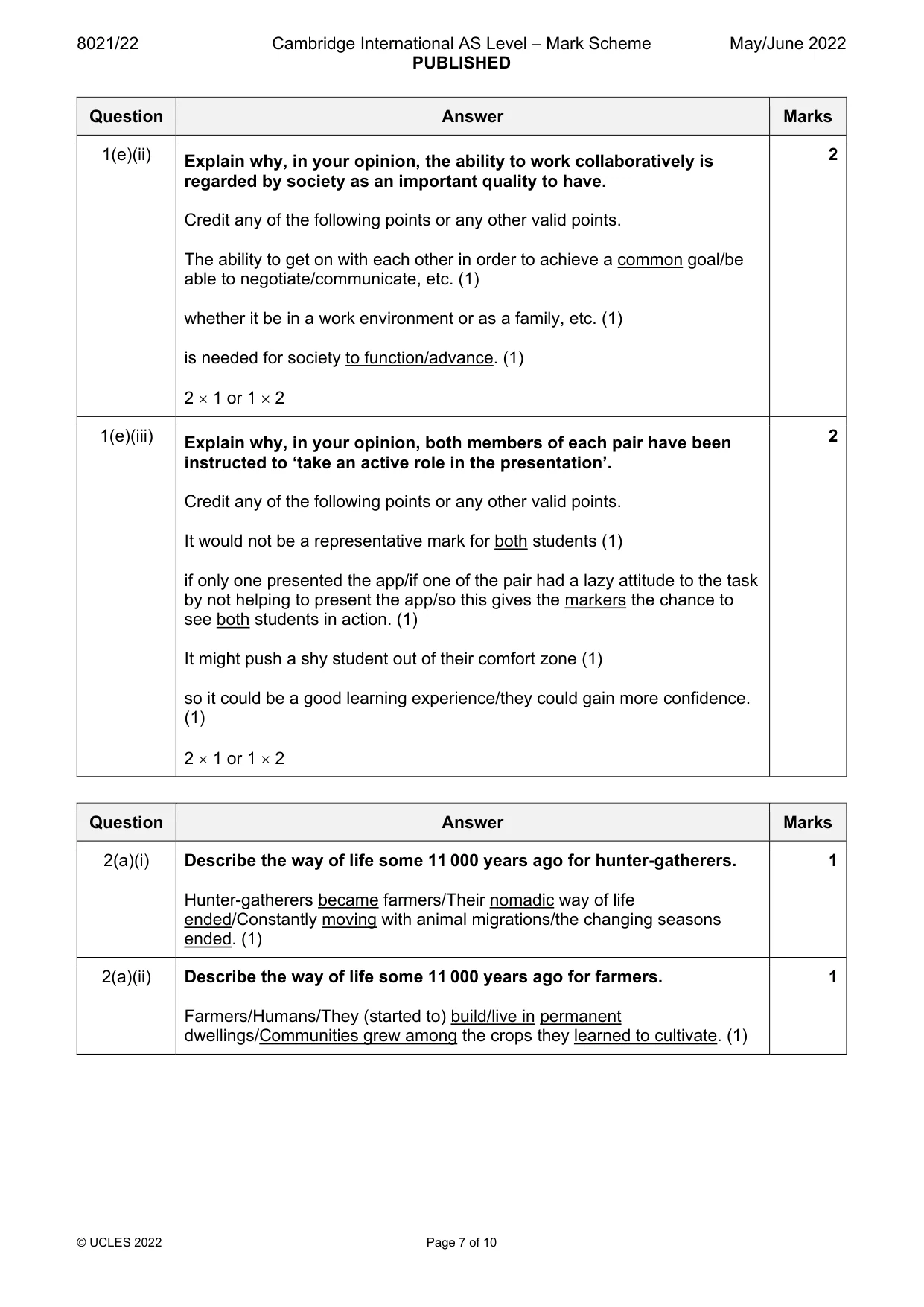 Mark scheme, page 7 of 10