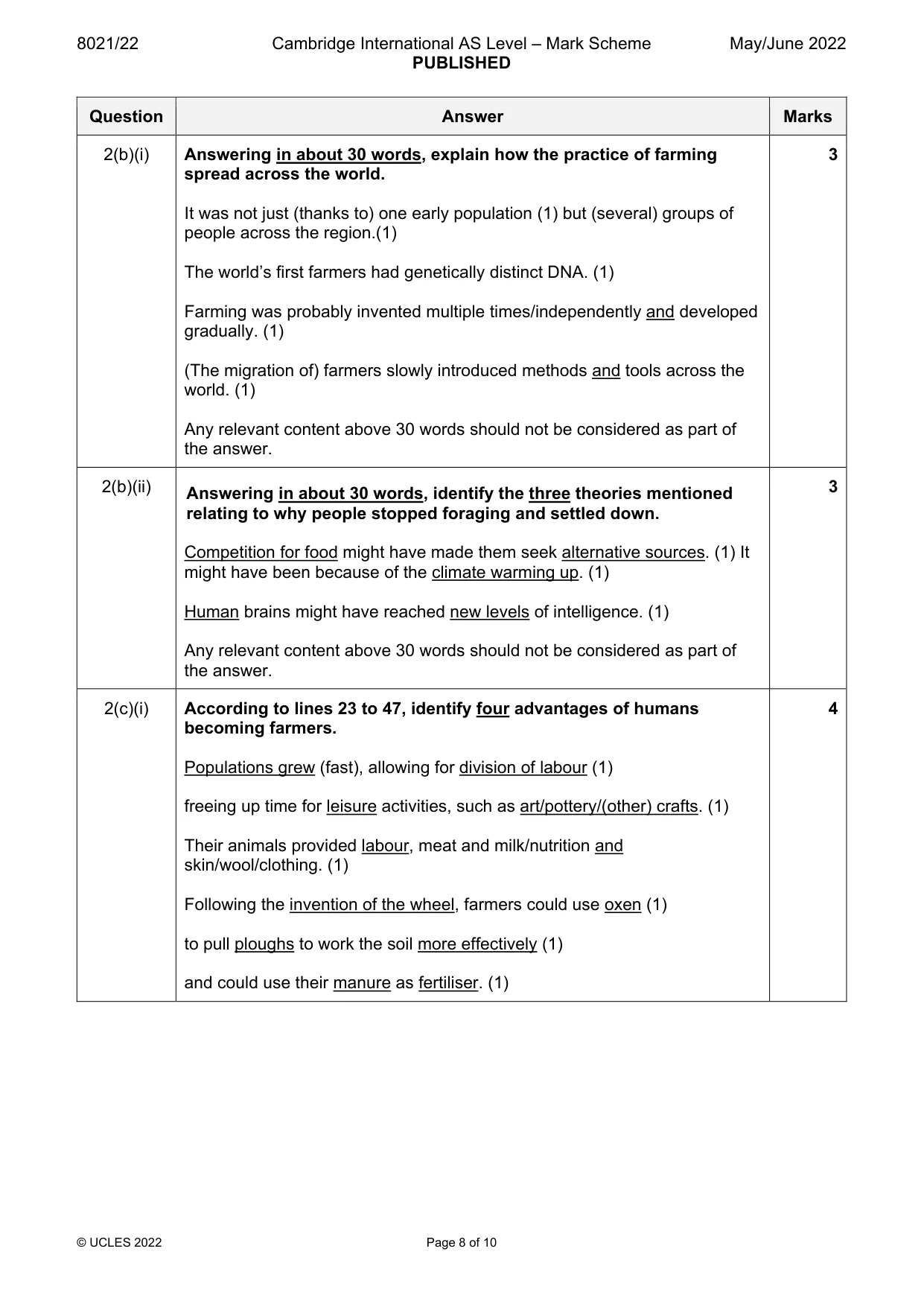 Mark scheme, page 8 of 10