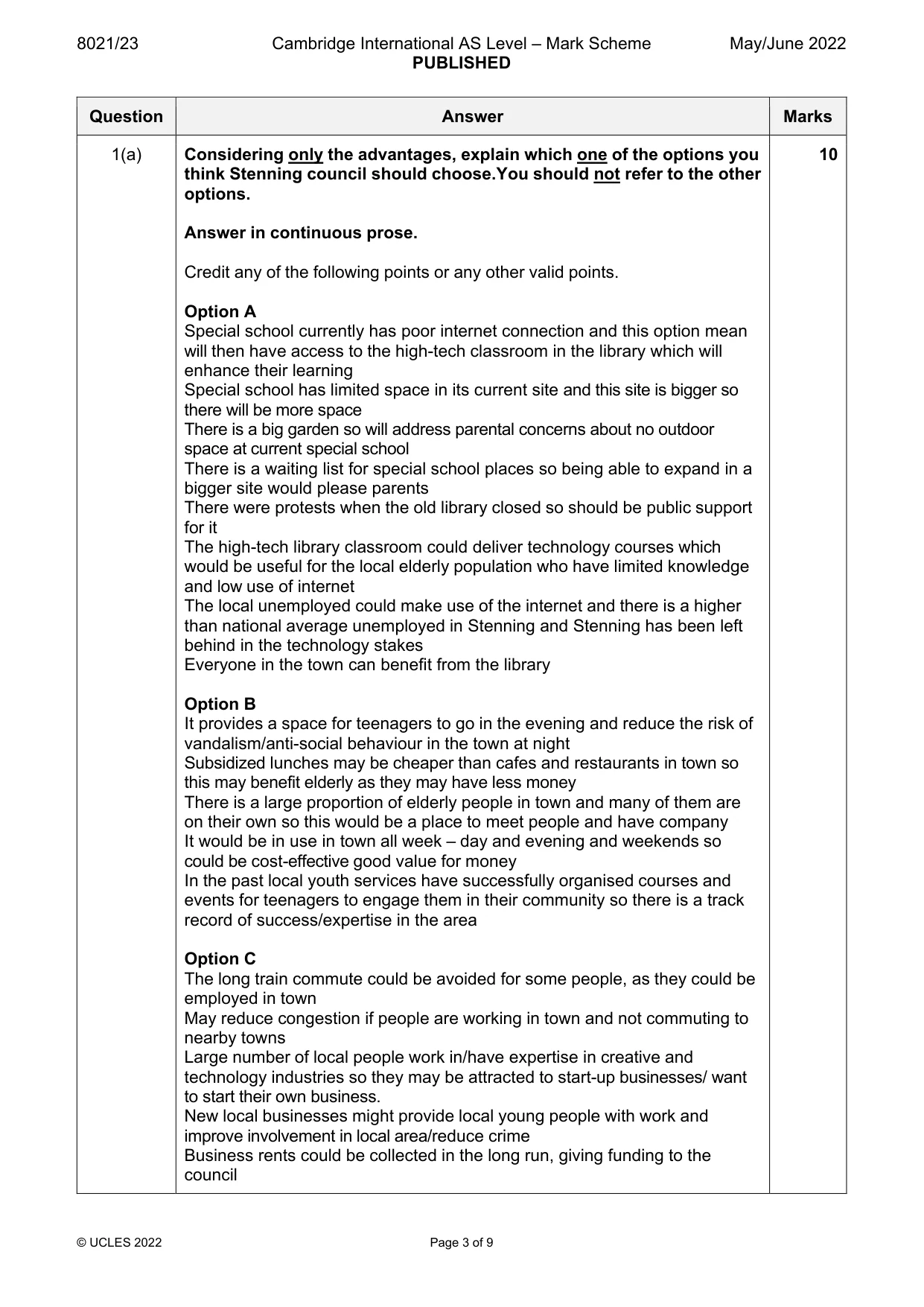 Mark scheme, page 3 of 9