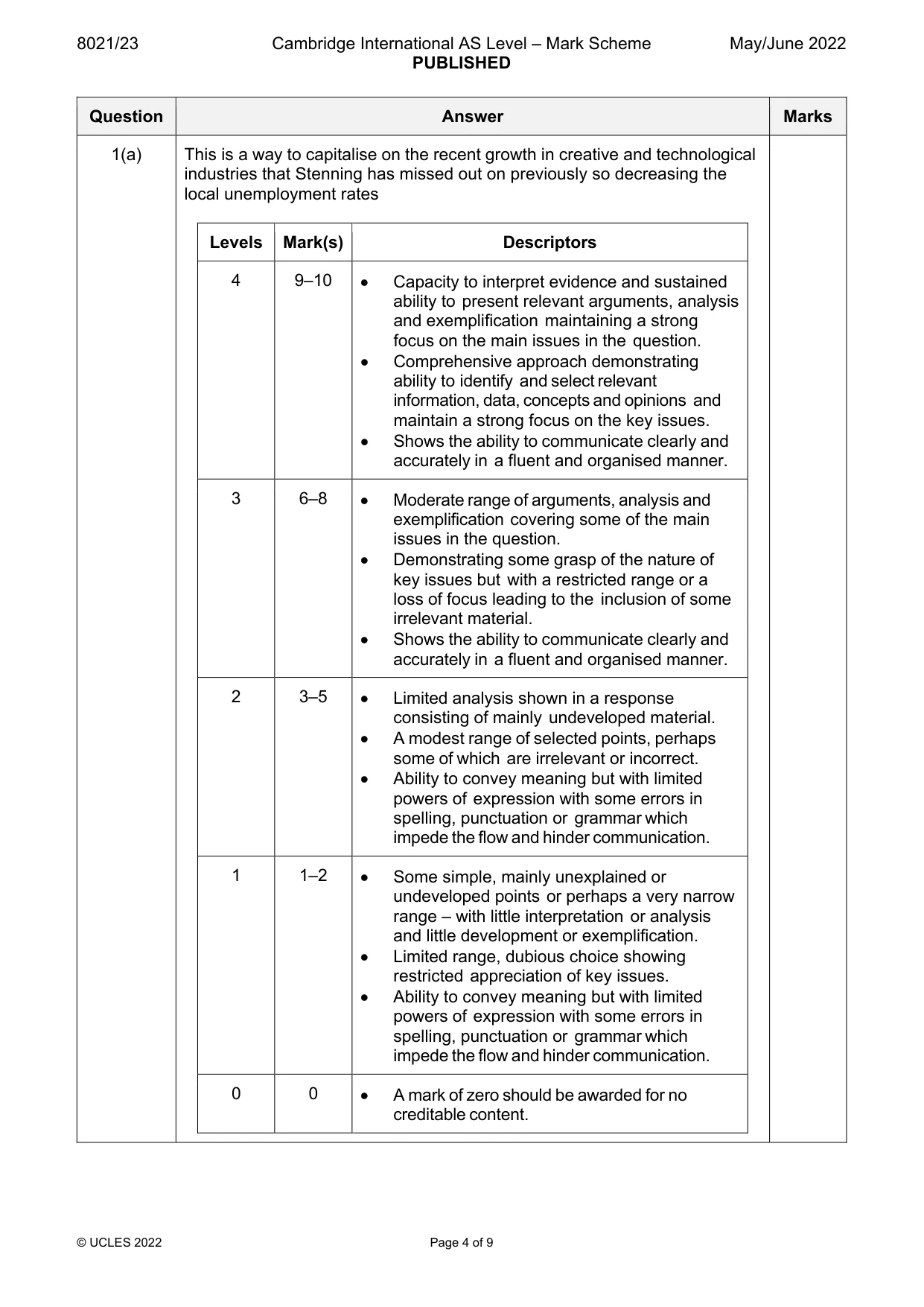 Mark scheme, page 4 of 9