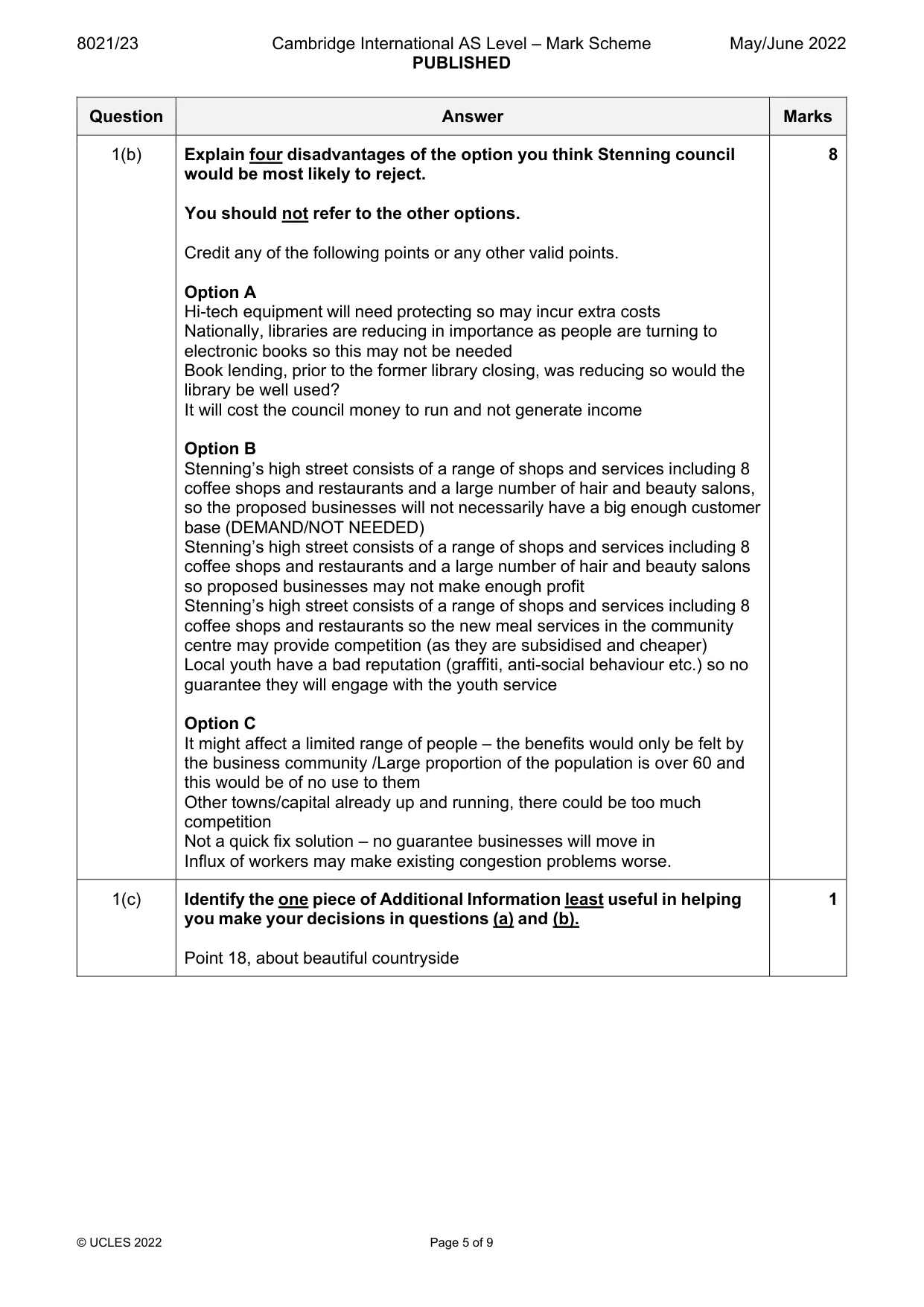 Mark scheme, page 5 of 9