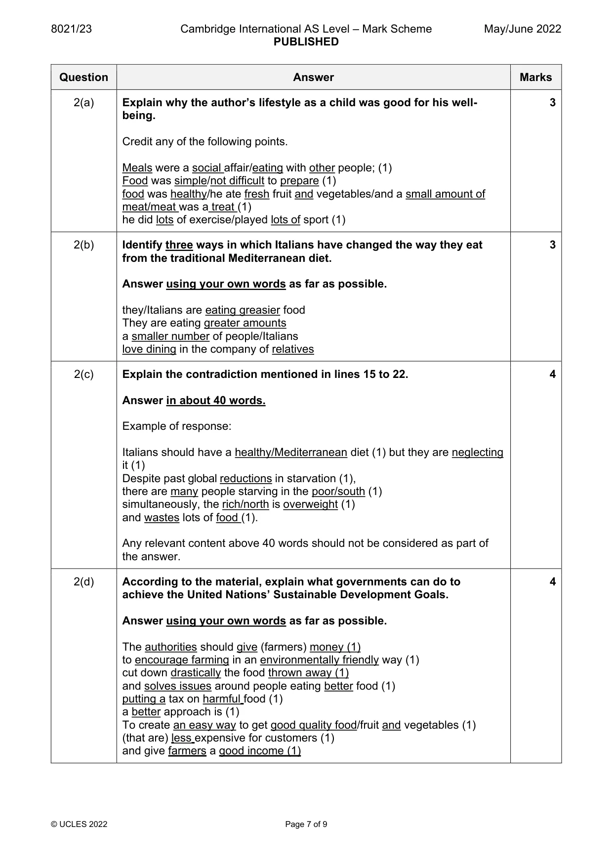Mark scheme, page 7 of 9