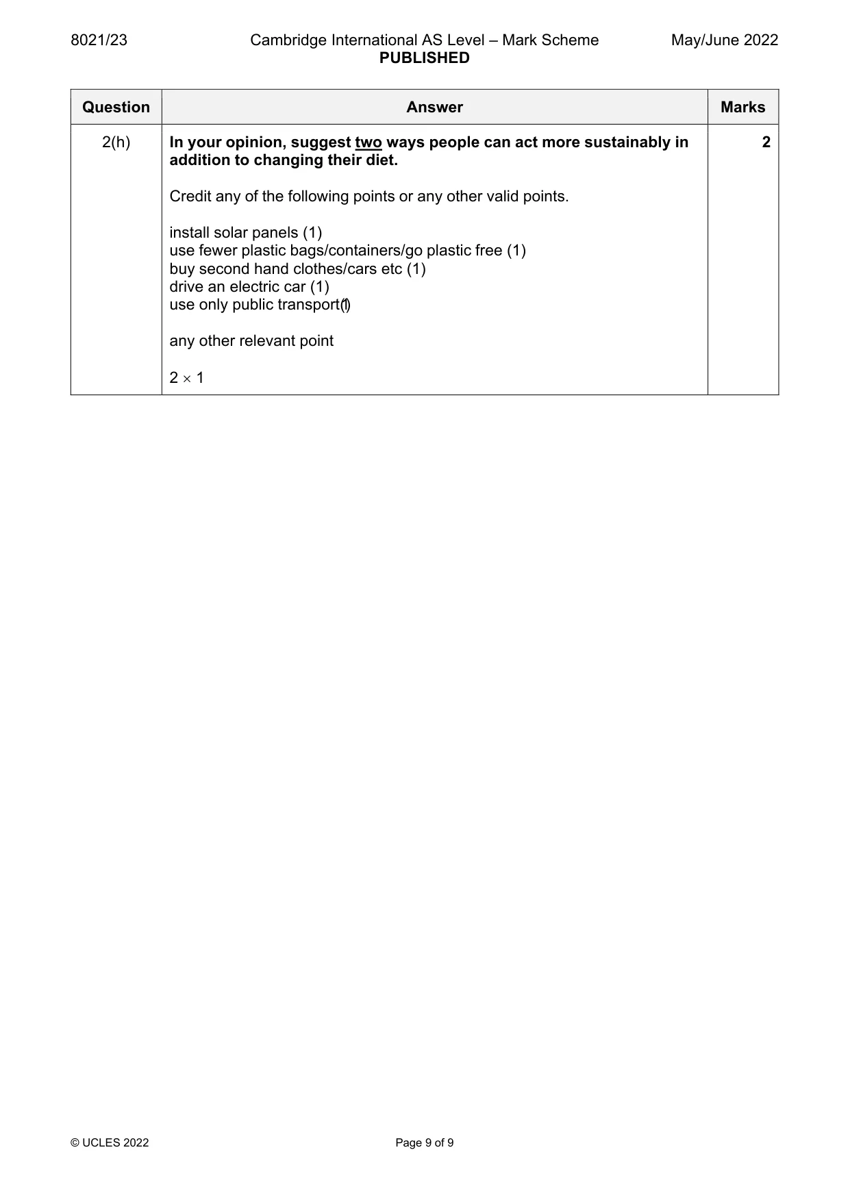 Mark scheme, page 9 of 9
