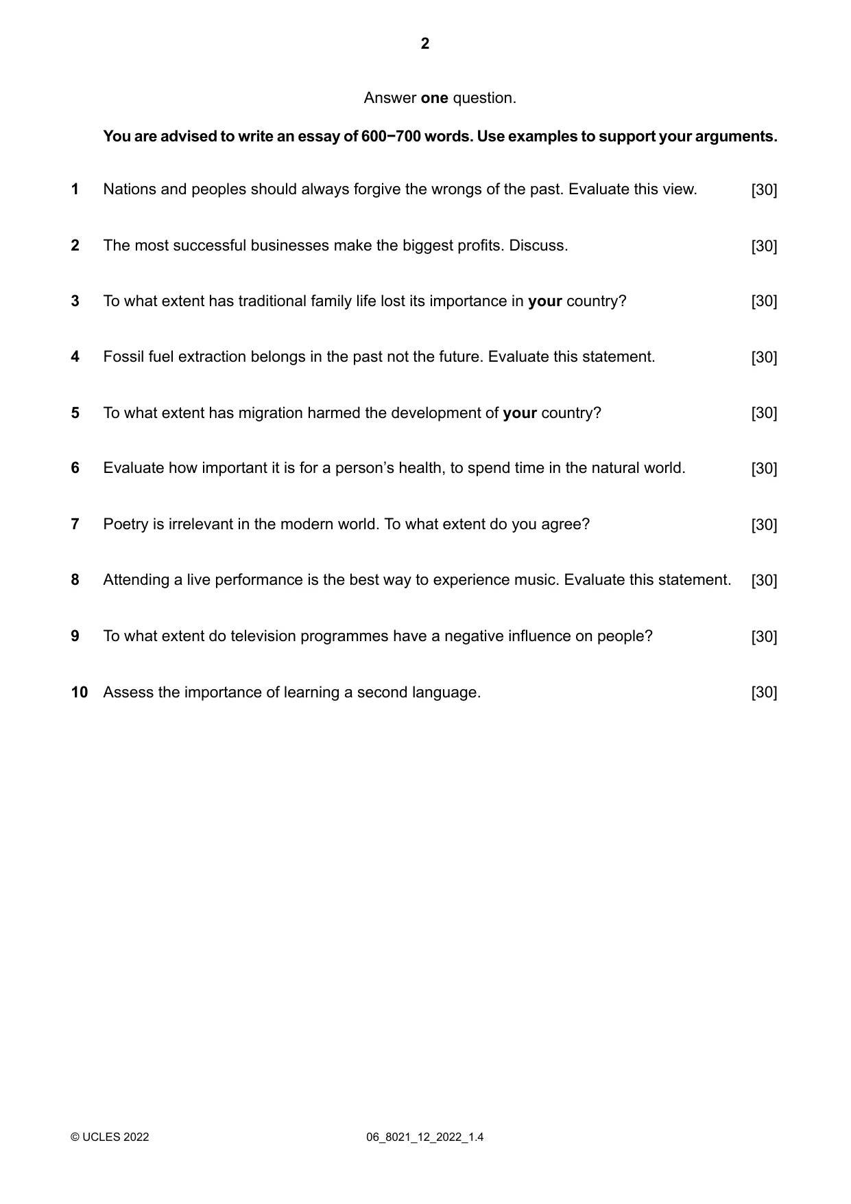 Cambridge A Level English General Paper 8021 2022 May/June Paper 1 · Variant 2 question paper, page 2 of 4