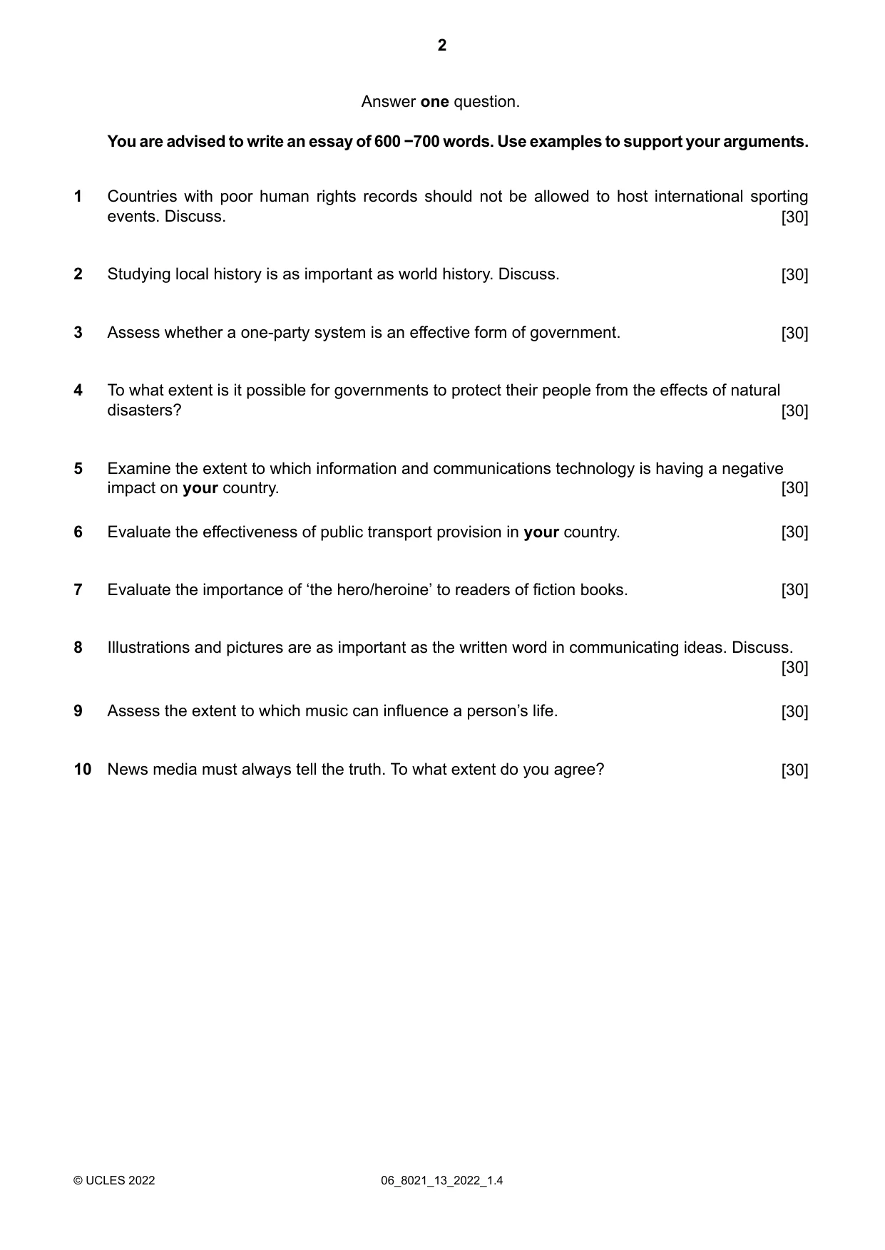 Cambridge A Level English General Paper 8021 2022 May/June Paper 1 · Variant 3 question paper, page 2 of 4