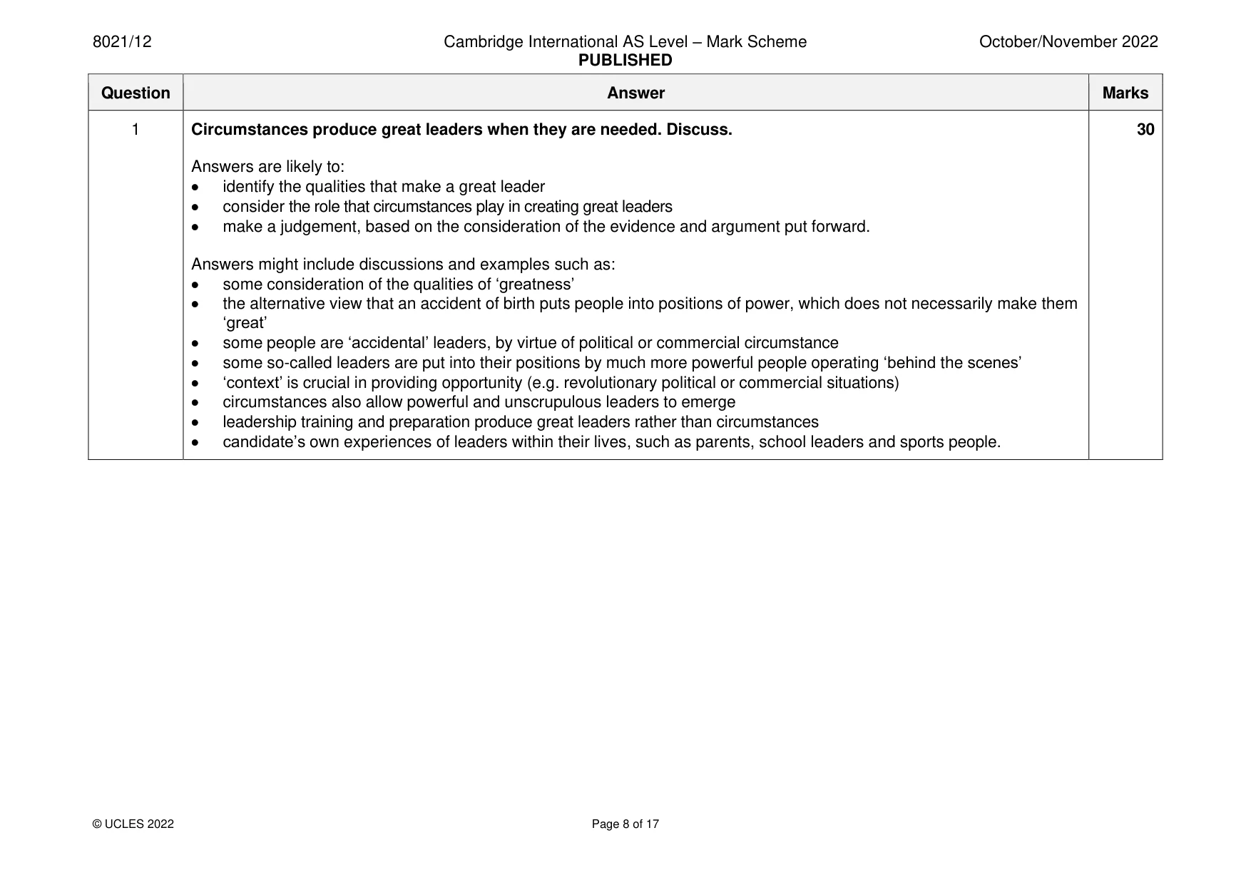 Mark scheme, page 8 of 17