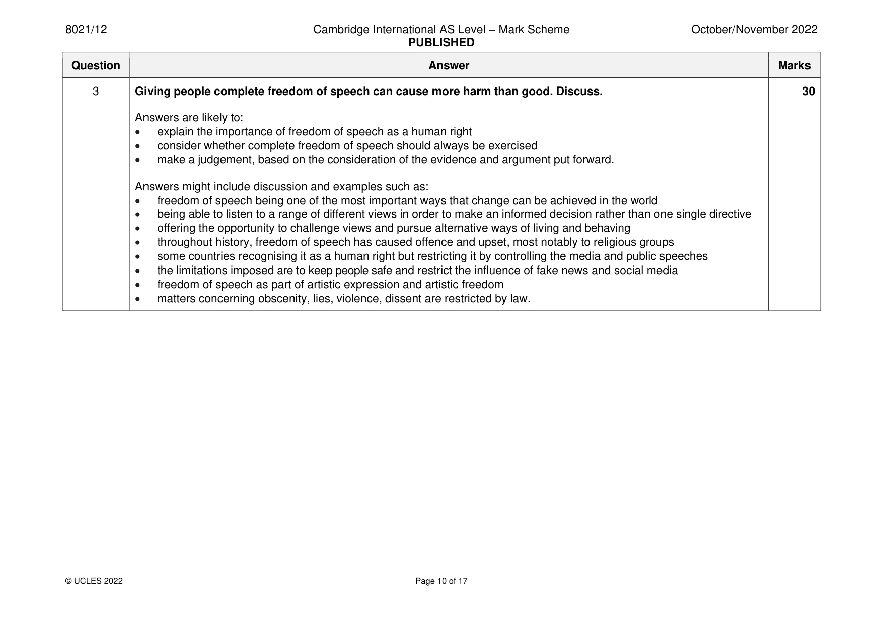 Mark scheme, page 10 of 17