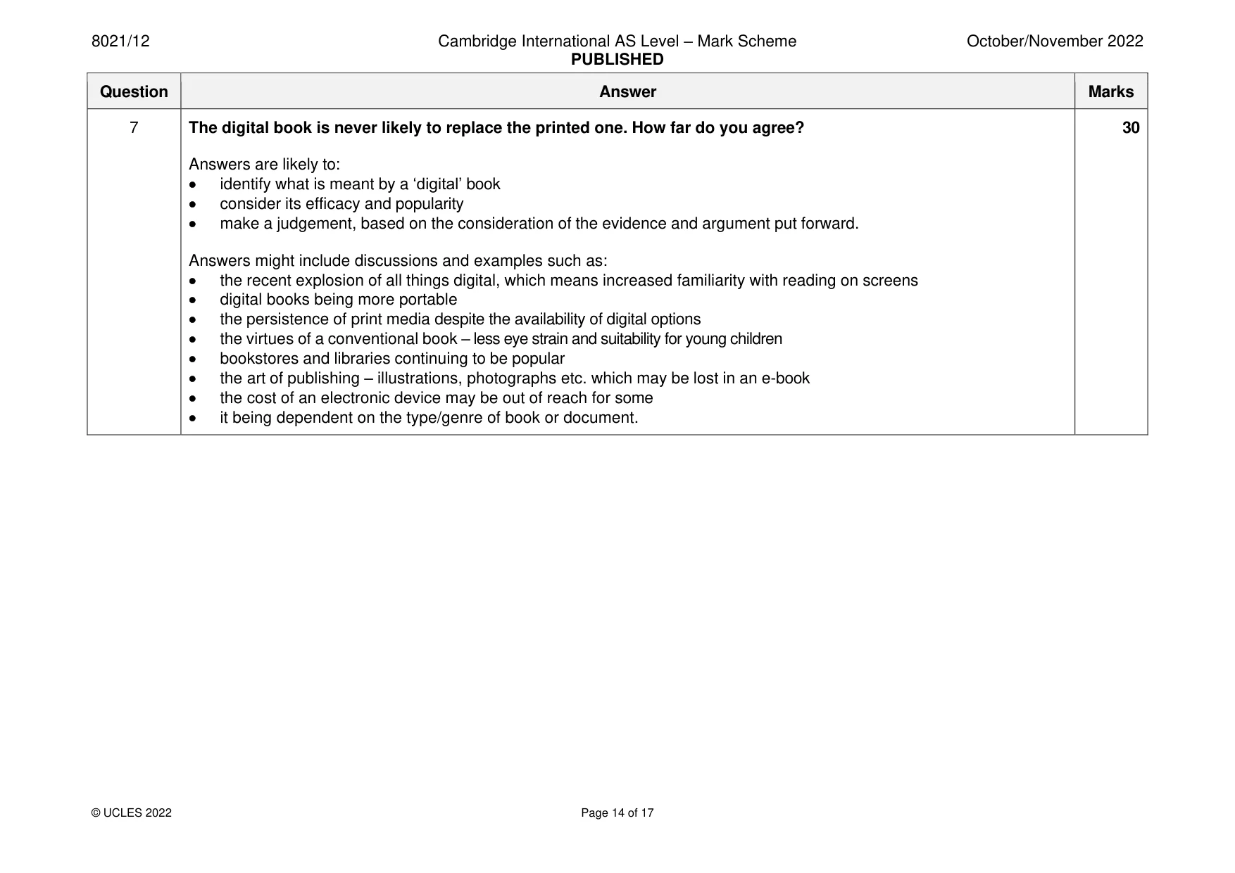 Mark scheme, page 14 of 17