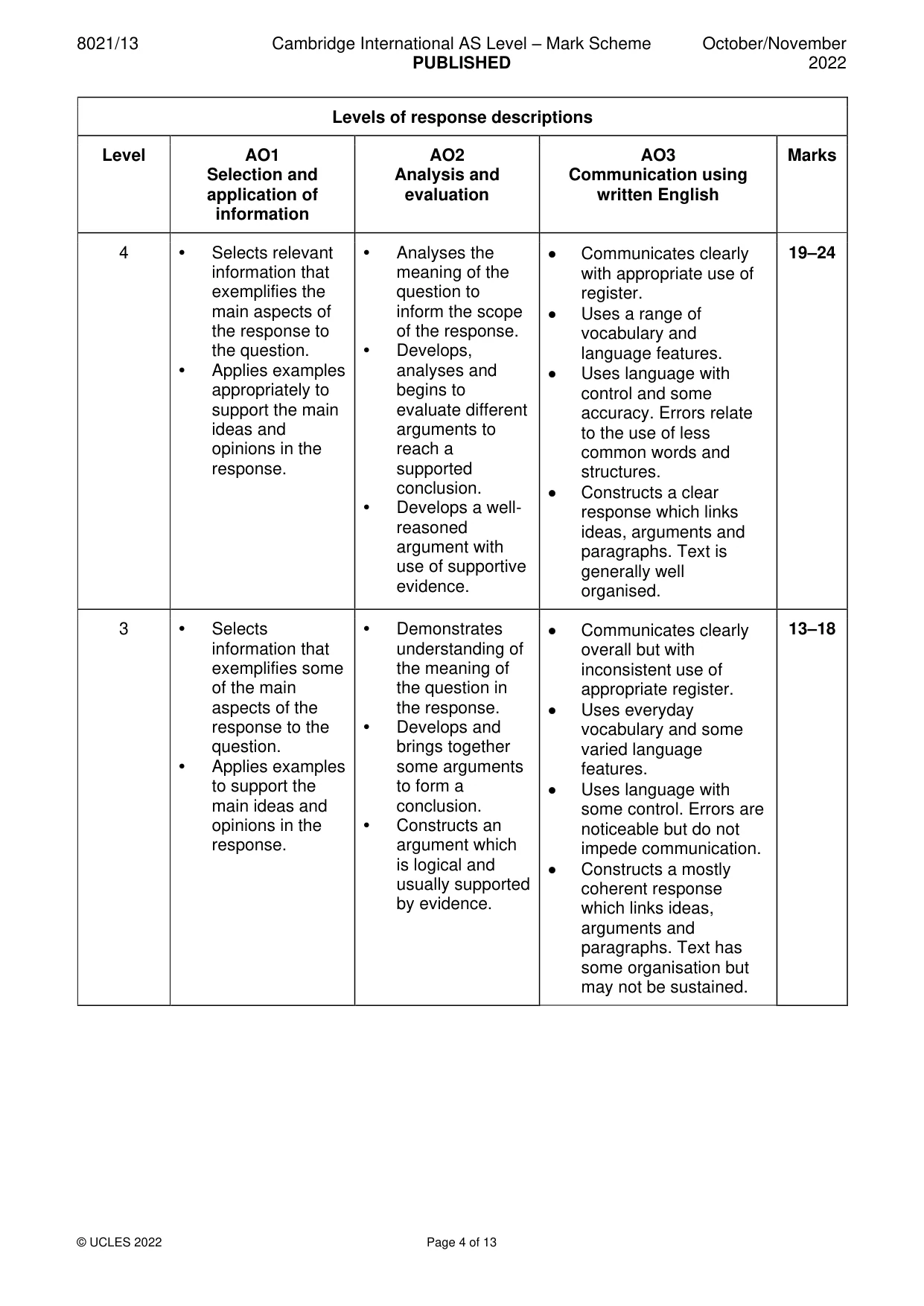 Mark scheme, page 4 of 13