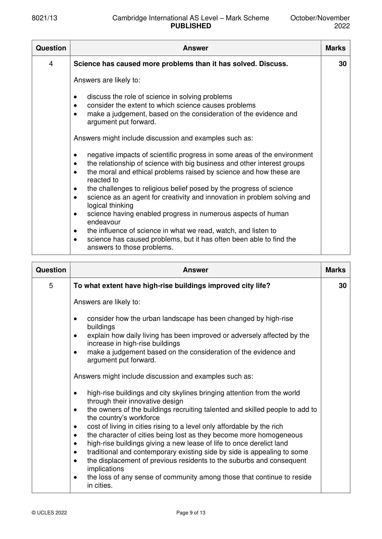 Mark scheme, page 9 of 13