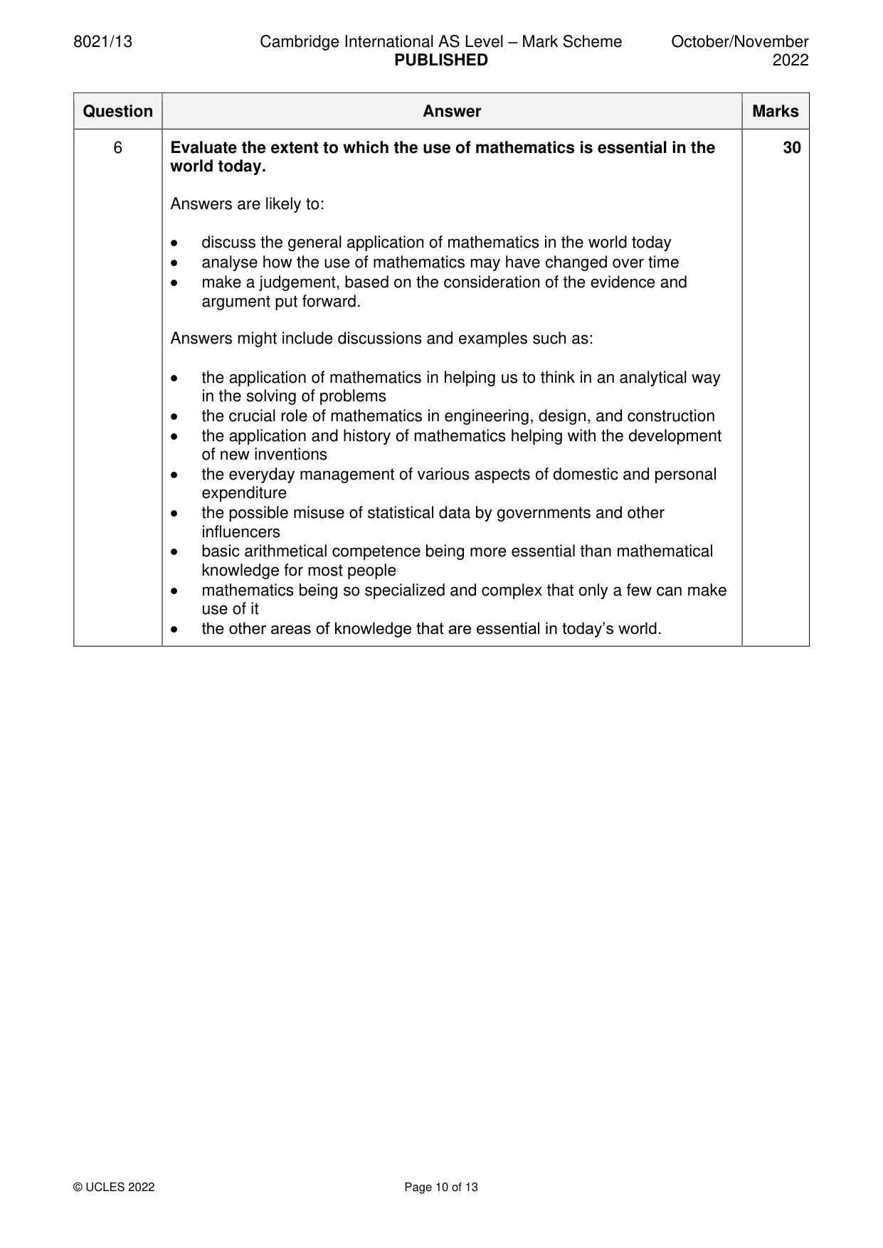 Mark scheme, page 10 of 13